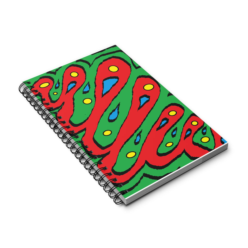 Abstract Colorful Spiral Journal — Bold Red & Green Patterned Notebook