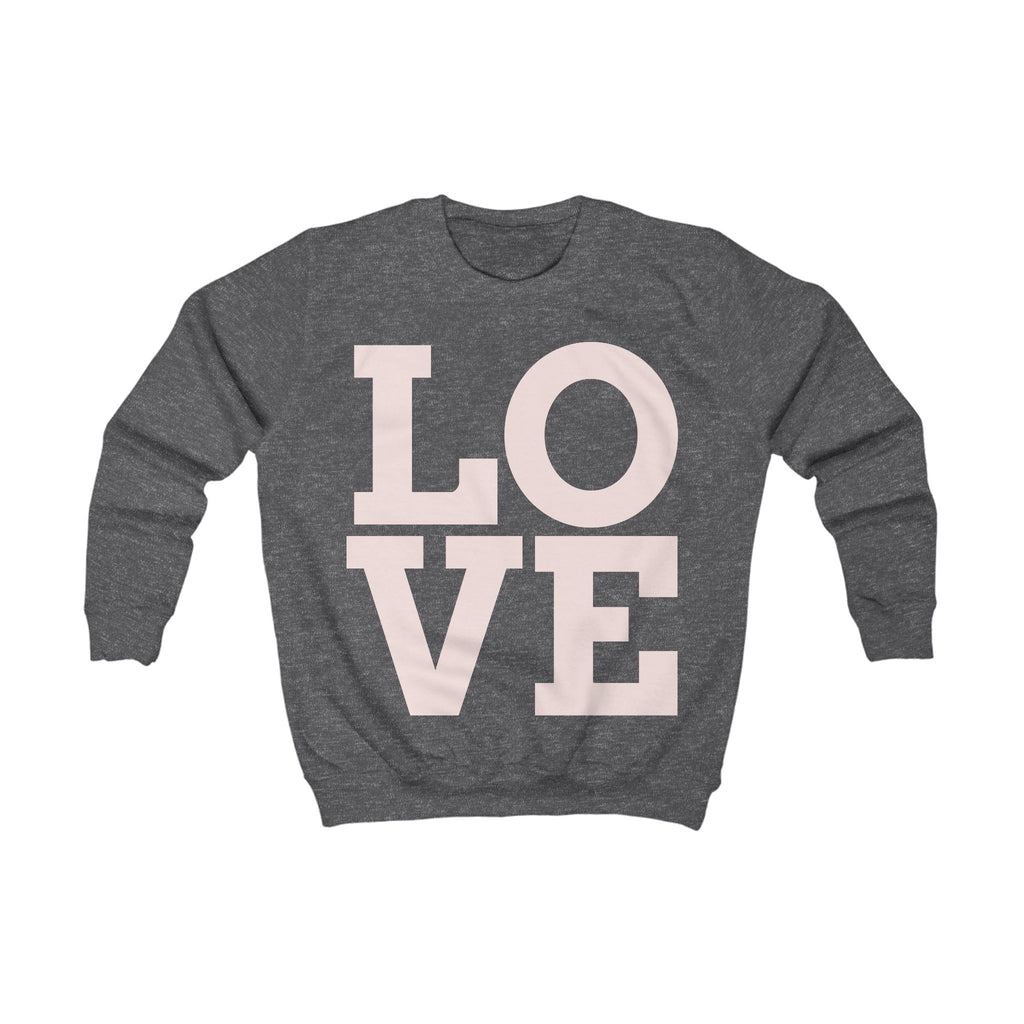 Kids Sweatshirt "LOVE" Bold Pastel Graphic – Cozy Grey Pullover for Girls & Boys