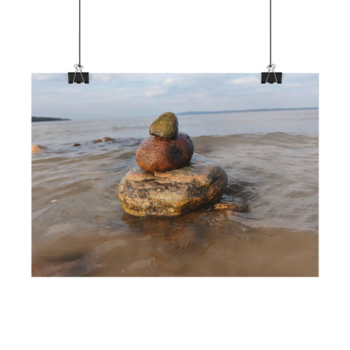Calm Beach Rock Stack Poster — Serene Seaside Wall Art