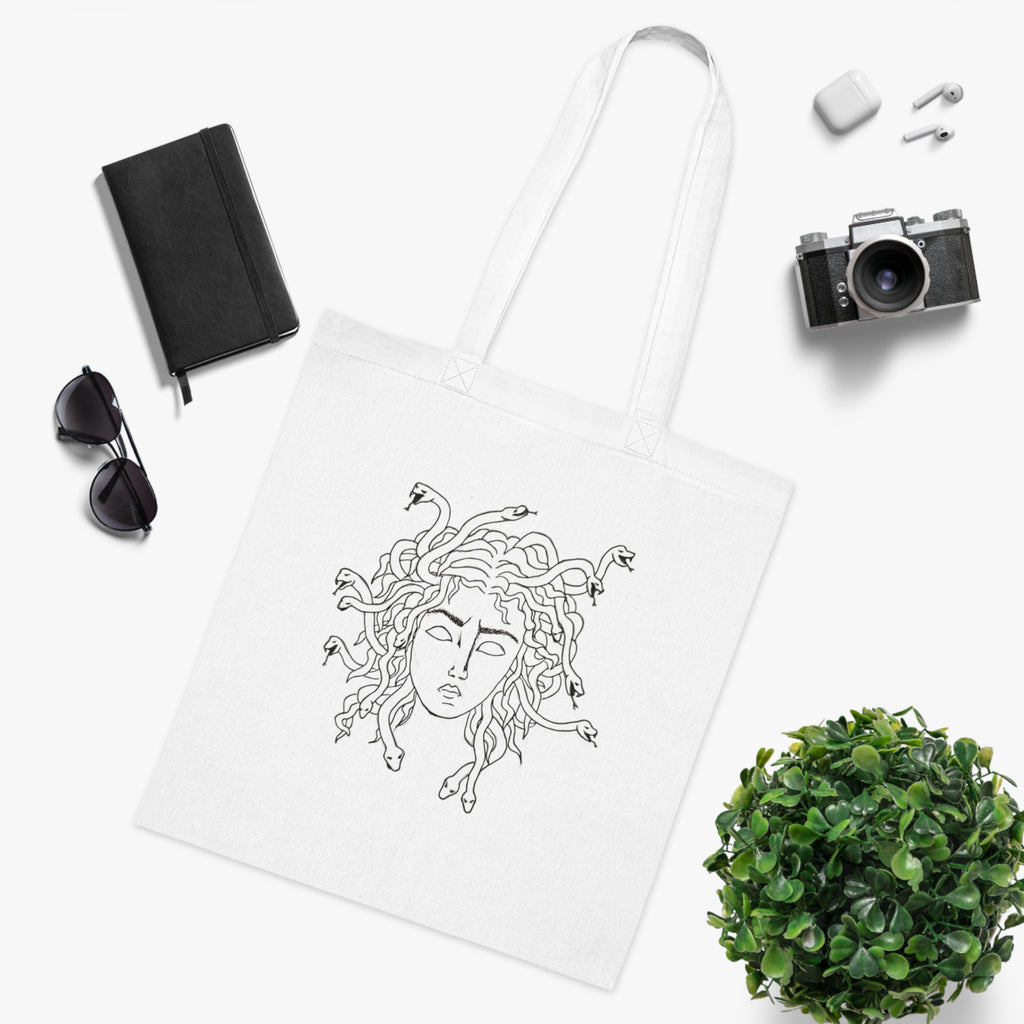 Medusa Line Art Cotton Tote Bag – Mythical Greek Goddess Illustration
