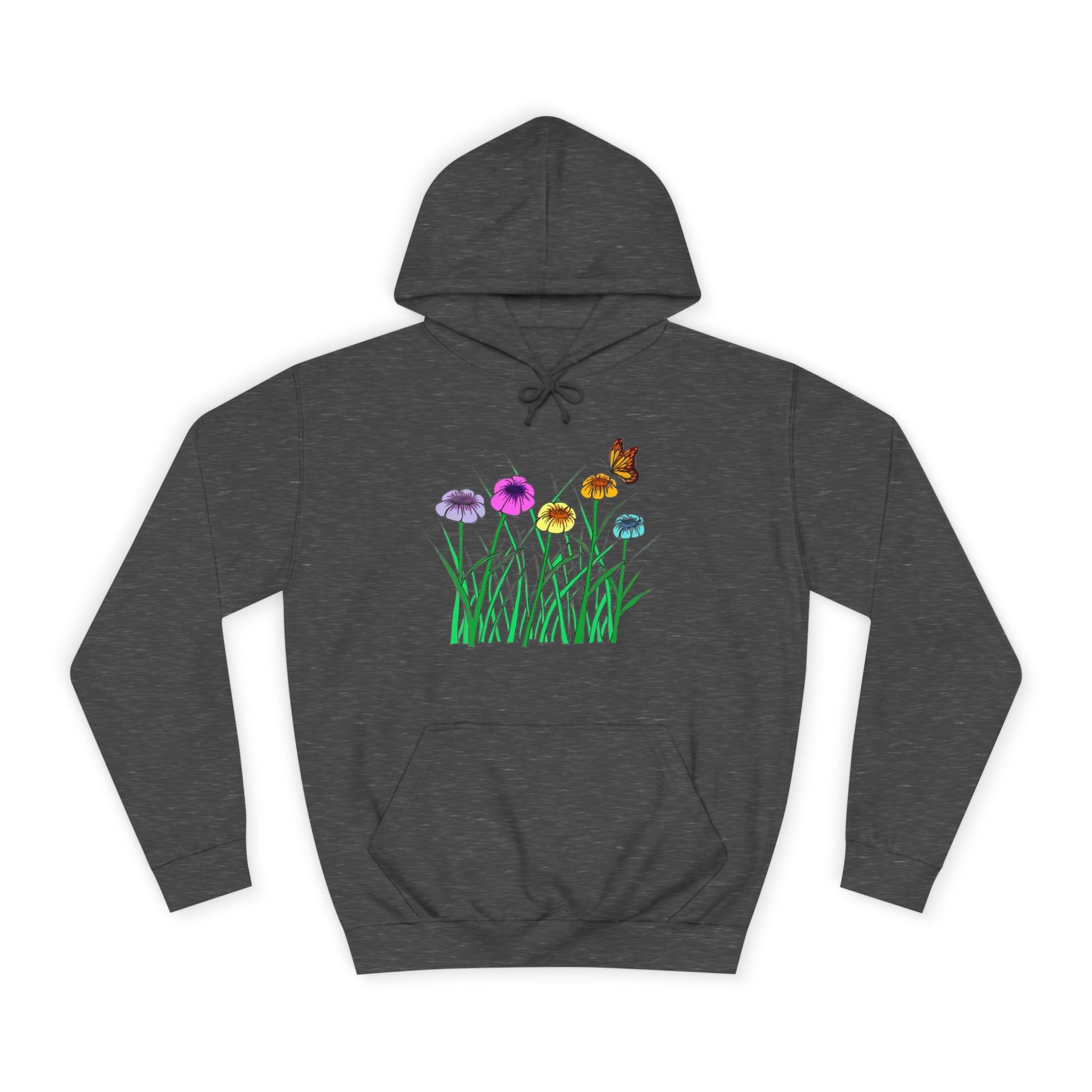 Floral Meadow Hoodie – Colorful Wildflowers & Butterfly Graphic