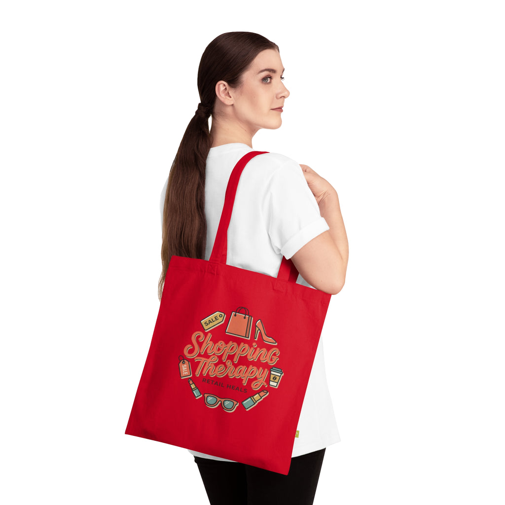 Shopping Therapy Organic Tote Bag — Retro Fashion Graphic Tote