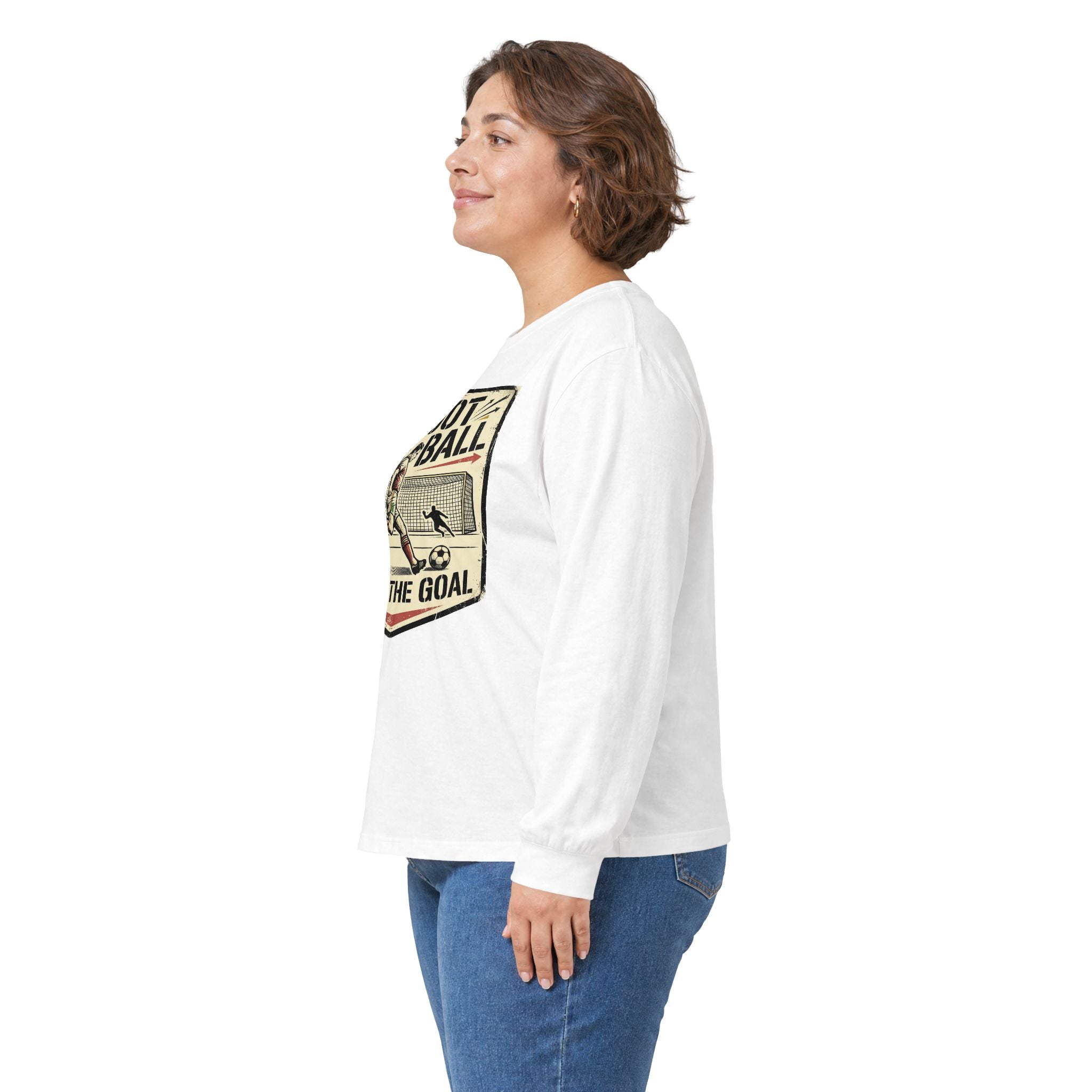 Shoot the Ball Soccer Long Sleeve Tee — Make the Goal Vintage Graphic