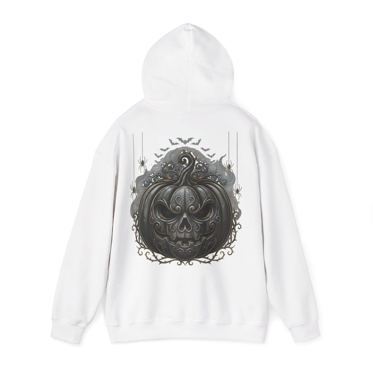 Halloween Gothic Pumpkin Hoodie — Black Ornate Jack-O'-Lantern Back Print