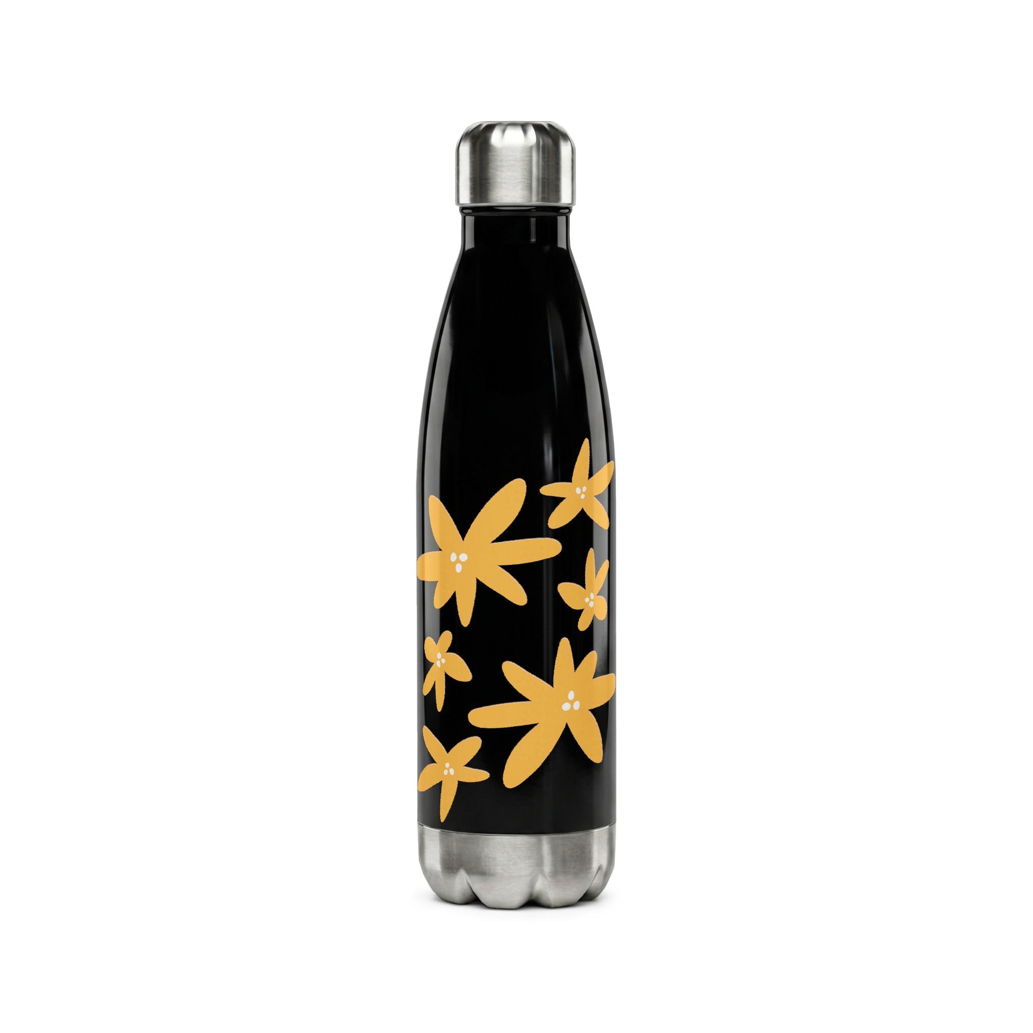 17oz Stainless Steel Water Bottle — White with Yellow Floral Daisies