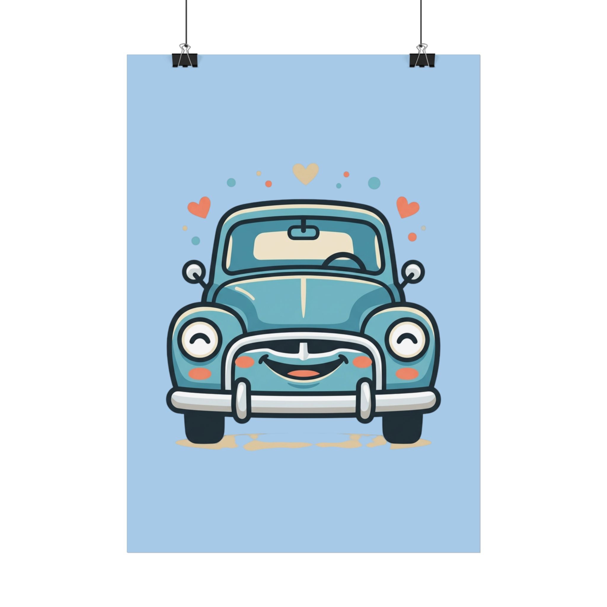 Cute Retro Car Poster — Smiling Vintage Car Wall Art for Kids’ Room