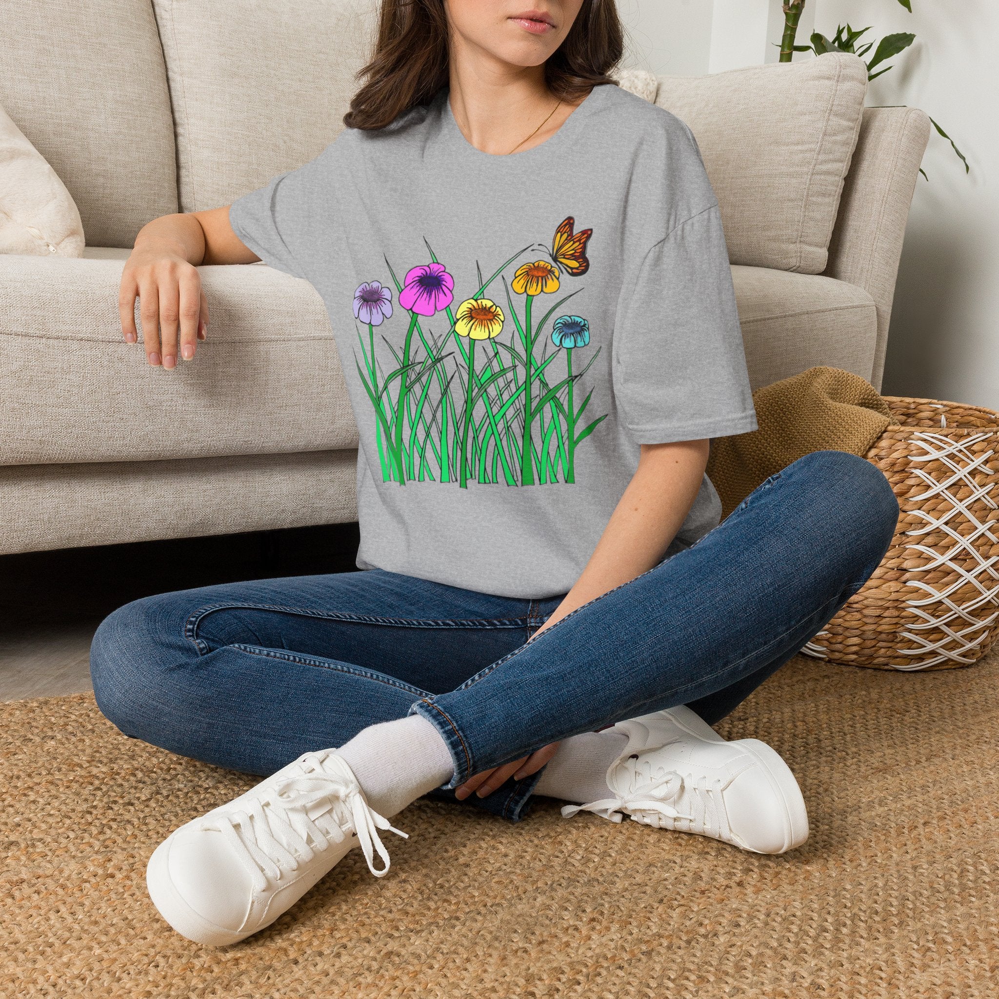 Floral Butterfly Garden T-Shirt — Colorful Wildflower Tee