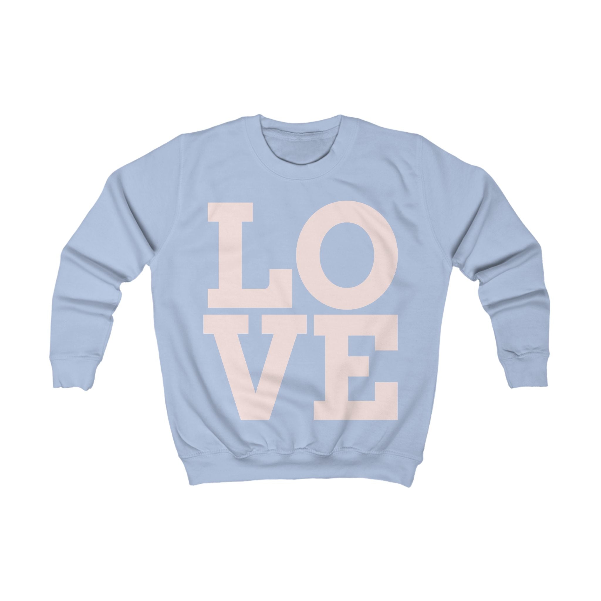 Kids Sweatshirt "LOVE" Bold Pastel Graphic – Cozy Grey Pullover for Girls & Boys