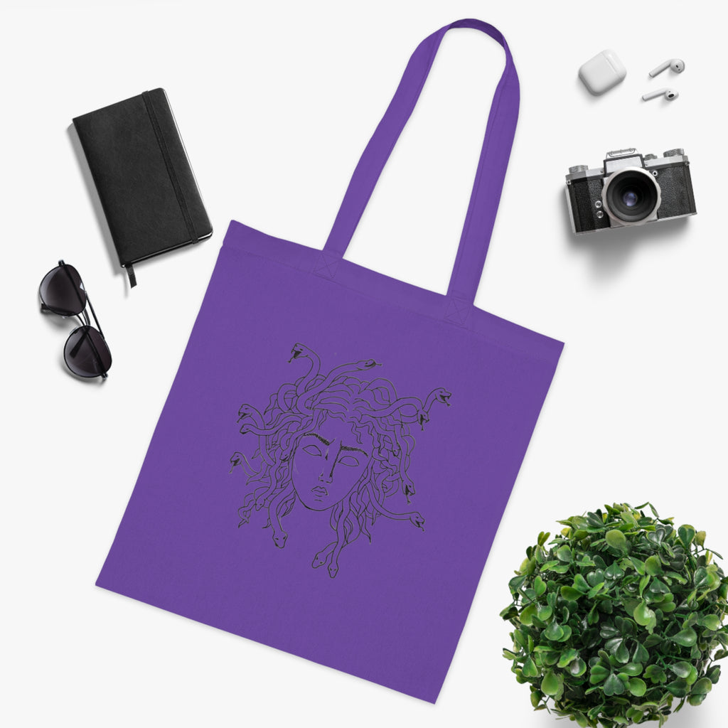 Medusa Line Art Cotton Tote Bag – Mythical Greek Goddess Illustration