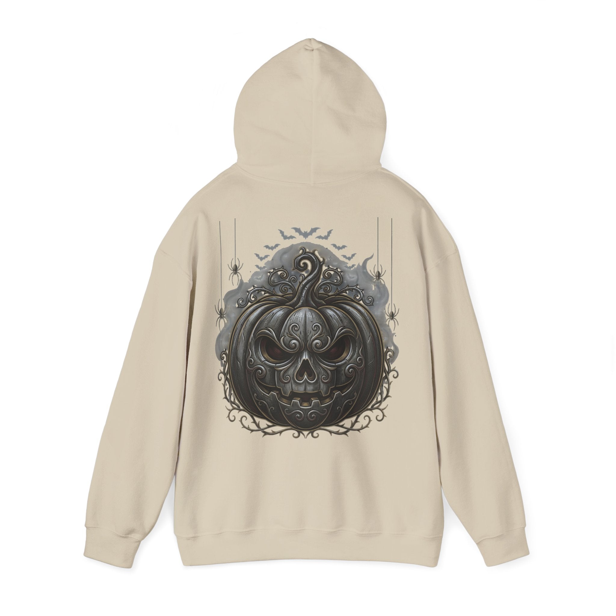 Halloween Gothic Pumpkin Hoodie — Black Ornate Jack-O'-Lantern Back Print