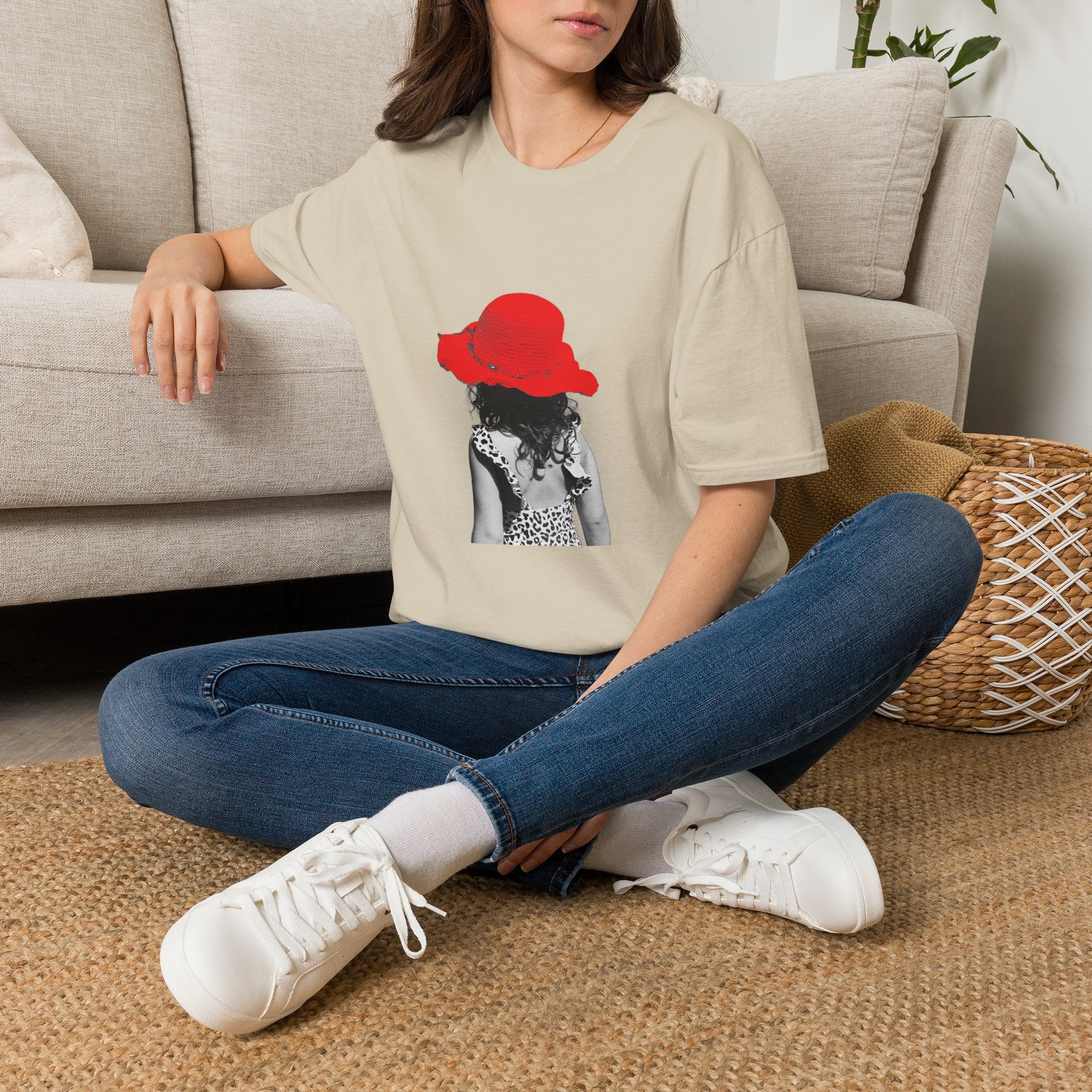 Red Hat Silhouette T-Shirt — Retro Chic Beach Vibes