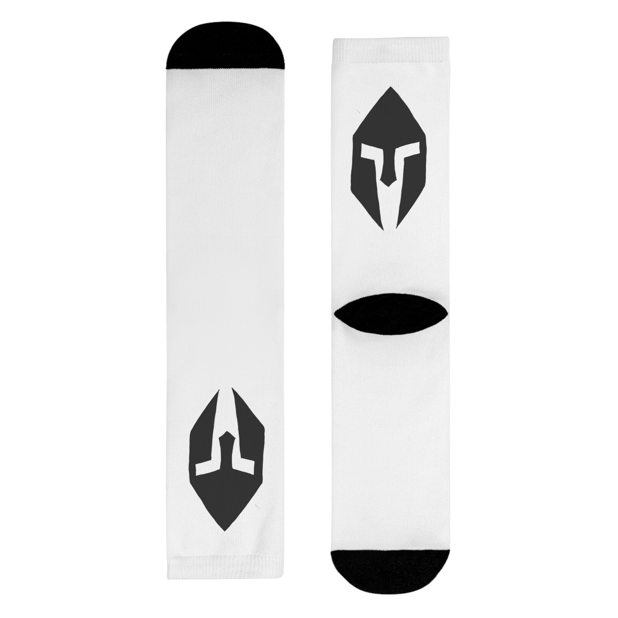 Spartan Shield Crew Socks — Black Logo Sublimation Athletic Socks