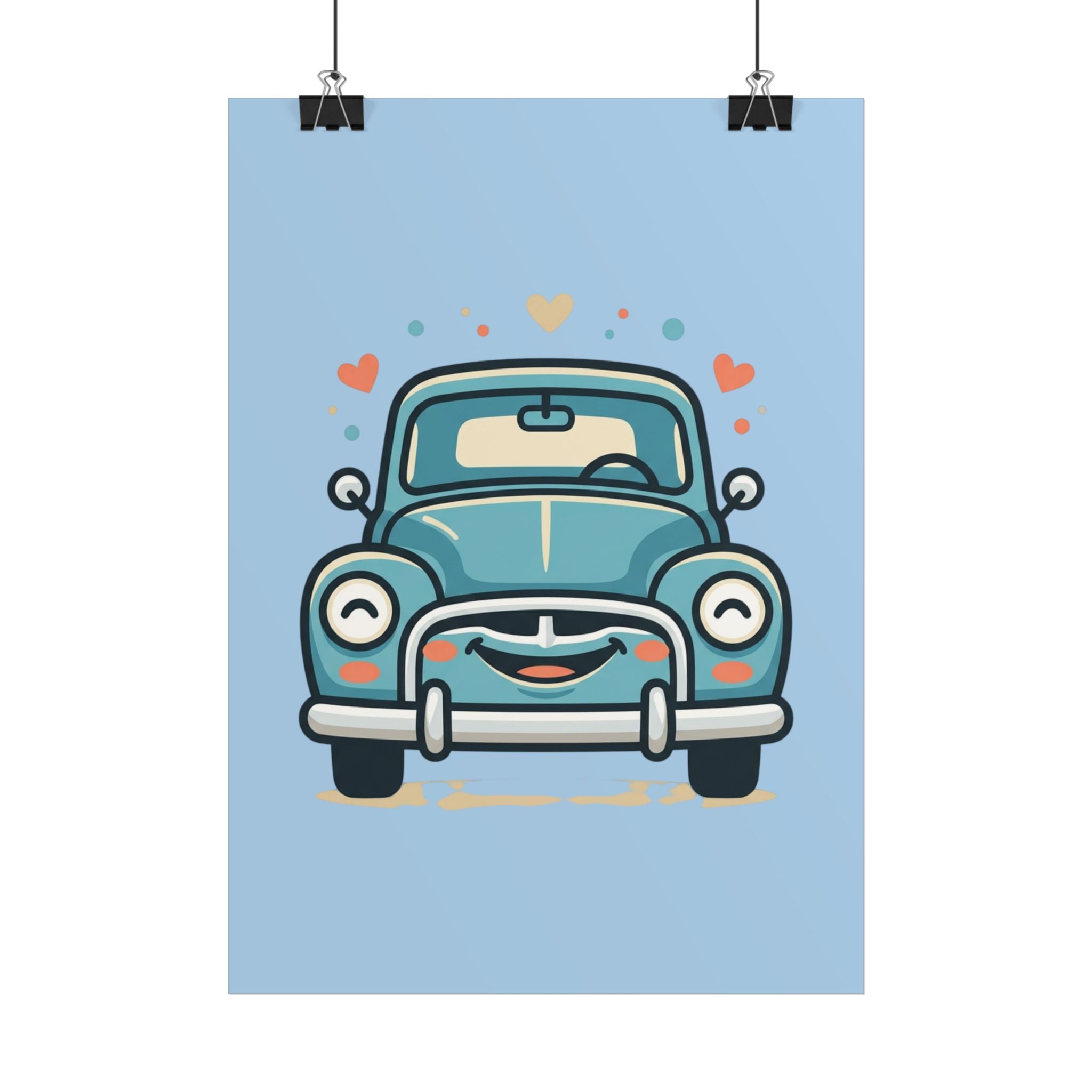 Cute Retro Car Poster — Smiling Vintage Car Wall Art for Kids’ Room