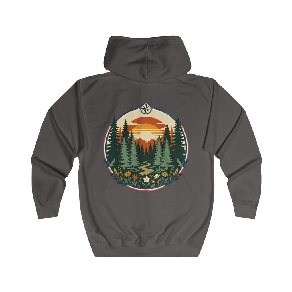Nature Sunset Zip Hoodie — Forest Trail Graphic Full-Zip Hoodie