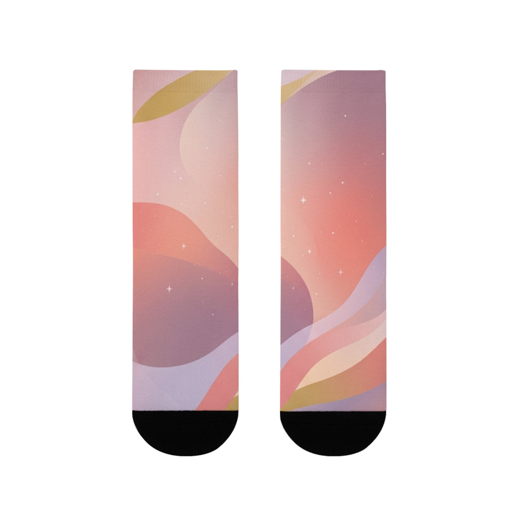 Abstract Pastel Wave Crew Socks — Pink Artistic Sublimation Socks