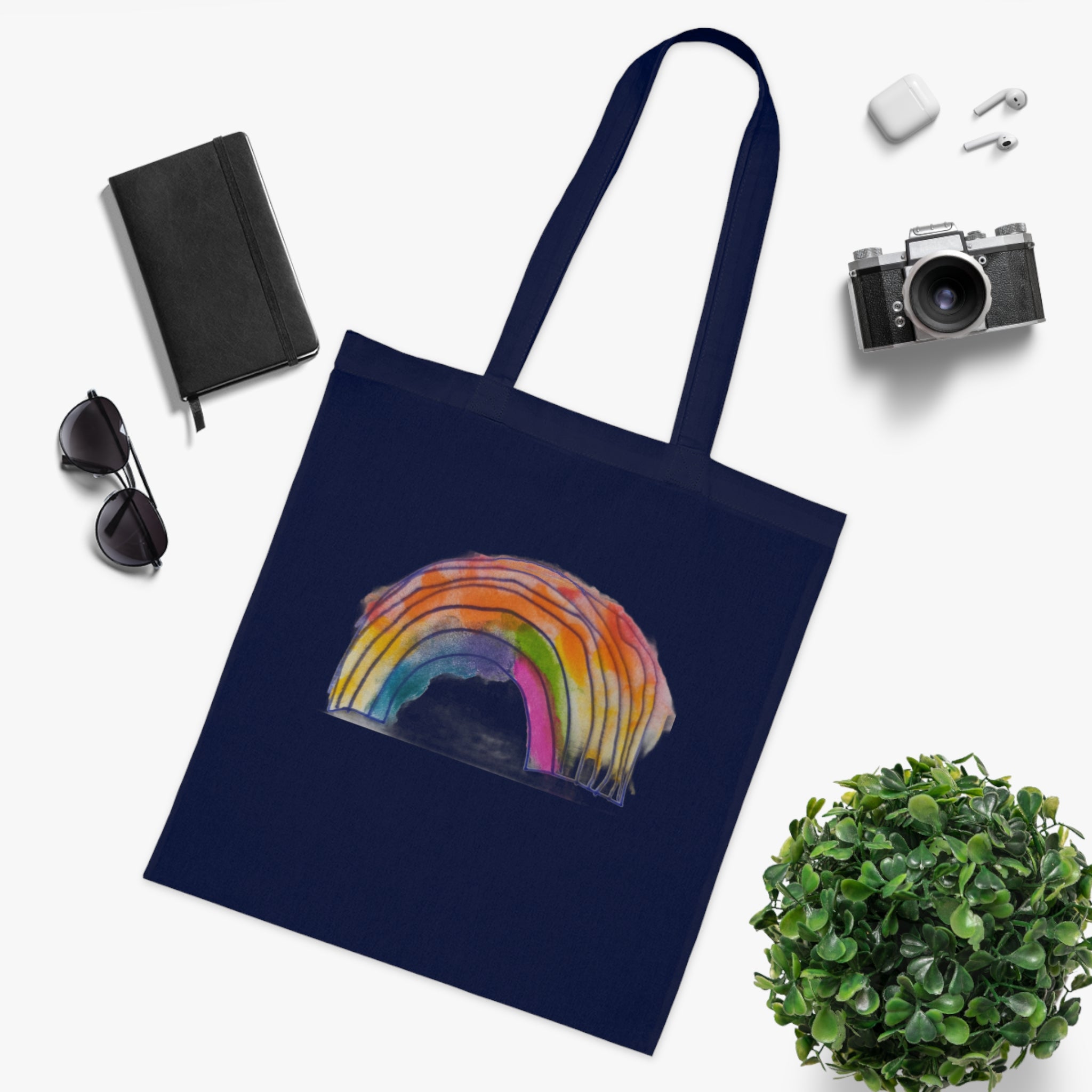 Watercolor Rainbow Cotton Tote Bag — Colorful Hand-Painted Grocery & Everyday Market Tote