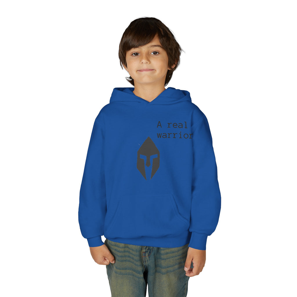 Youth Hoodie "A Real Warrior" Spartan Helmet Pullover