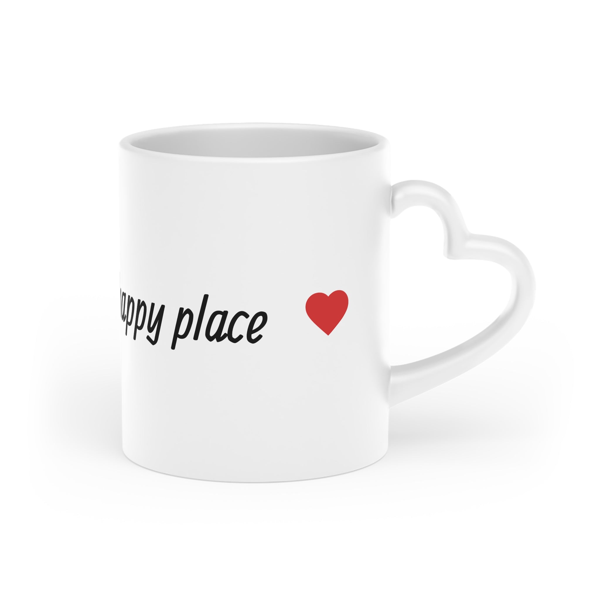 Heart-Shaped Mug - "You Are My Happy Place" Romantic Coffee Cup with Red Hearts