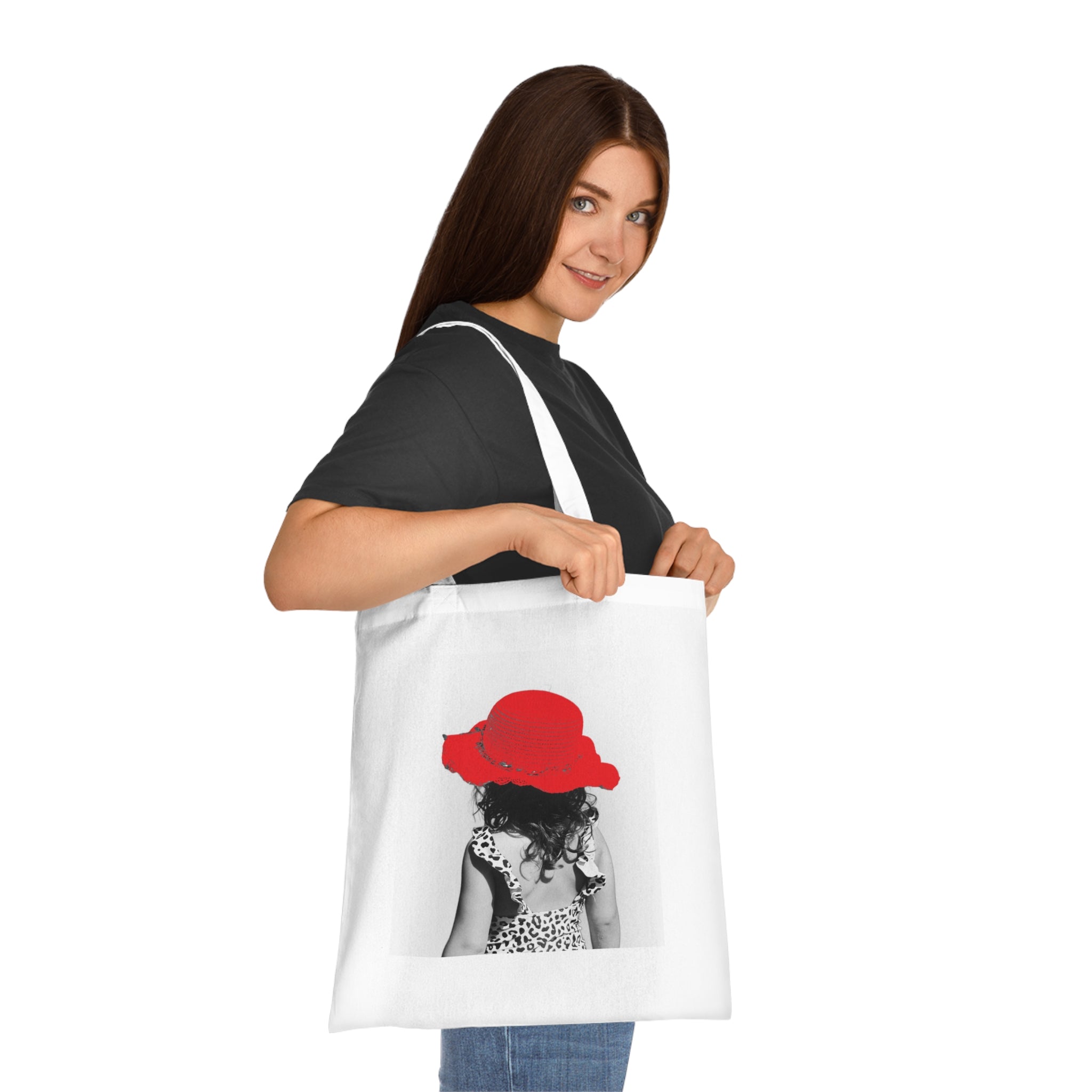 Red Hat Girl Cotton Tote — Vintage Black & White Photo Tote Bag