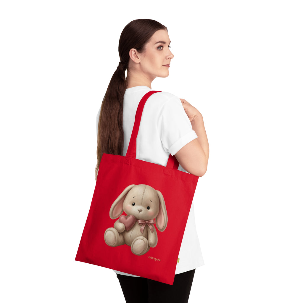 Navy Tote Bag with Cute Plush Bunny Illustration – Kid-Friendly Gift Tote