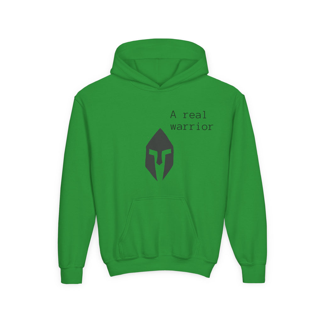 Youth Hoodie "A Real Warrior" Spartan Helmet Pullover