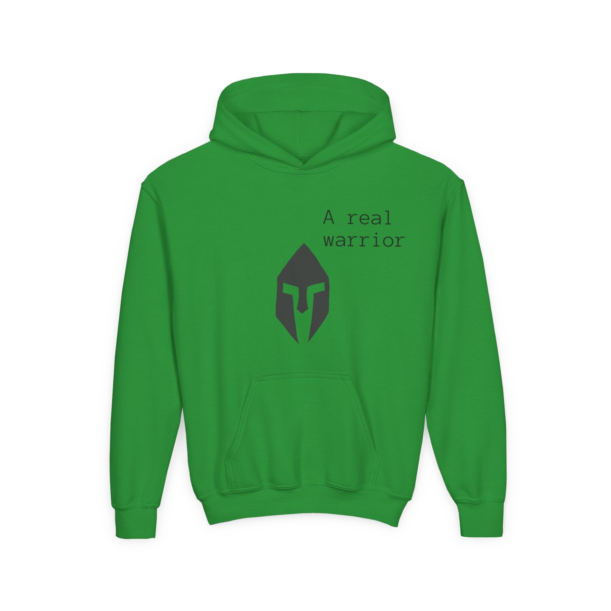 Youth Hoodie "A Real Warrior" Spartan Helmet Pullover