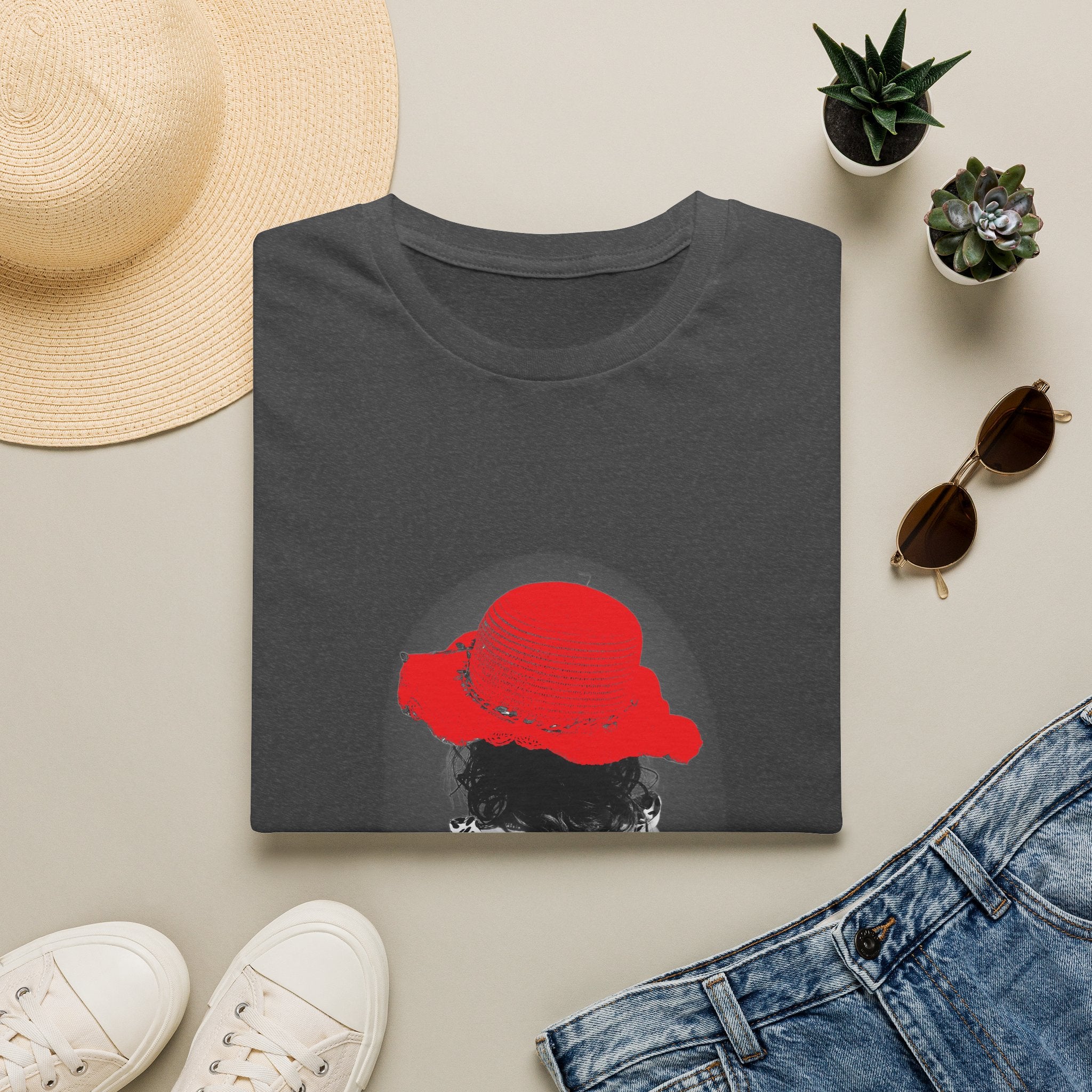 Red Hat Silhouette T-Shirt — Retro Chic Beach Vibes