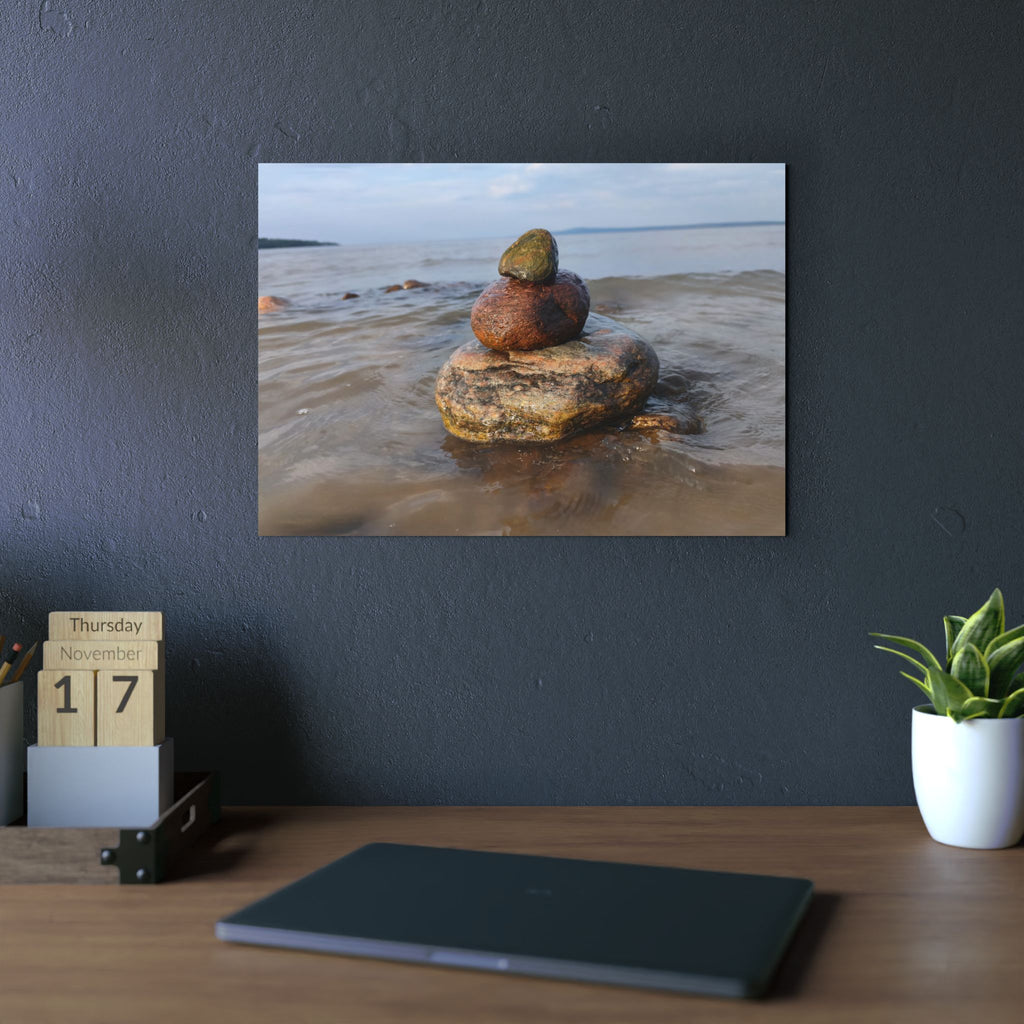 Stacked Beach Rocks Aluminum Panel Wall Art — Serene Coastal Zen Photo Print