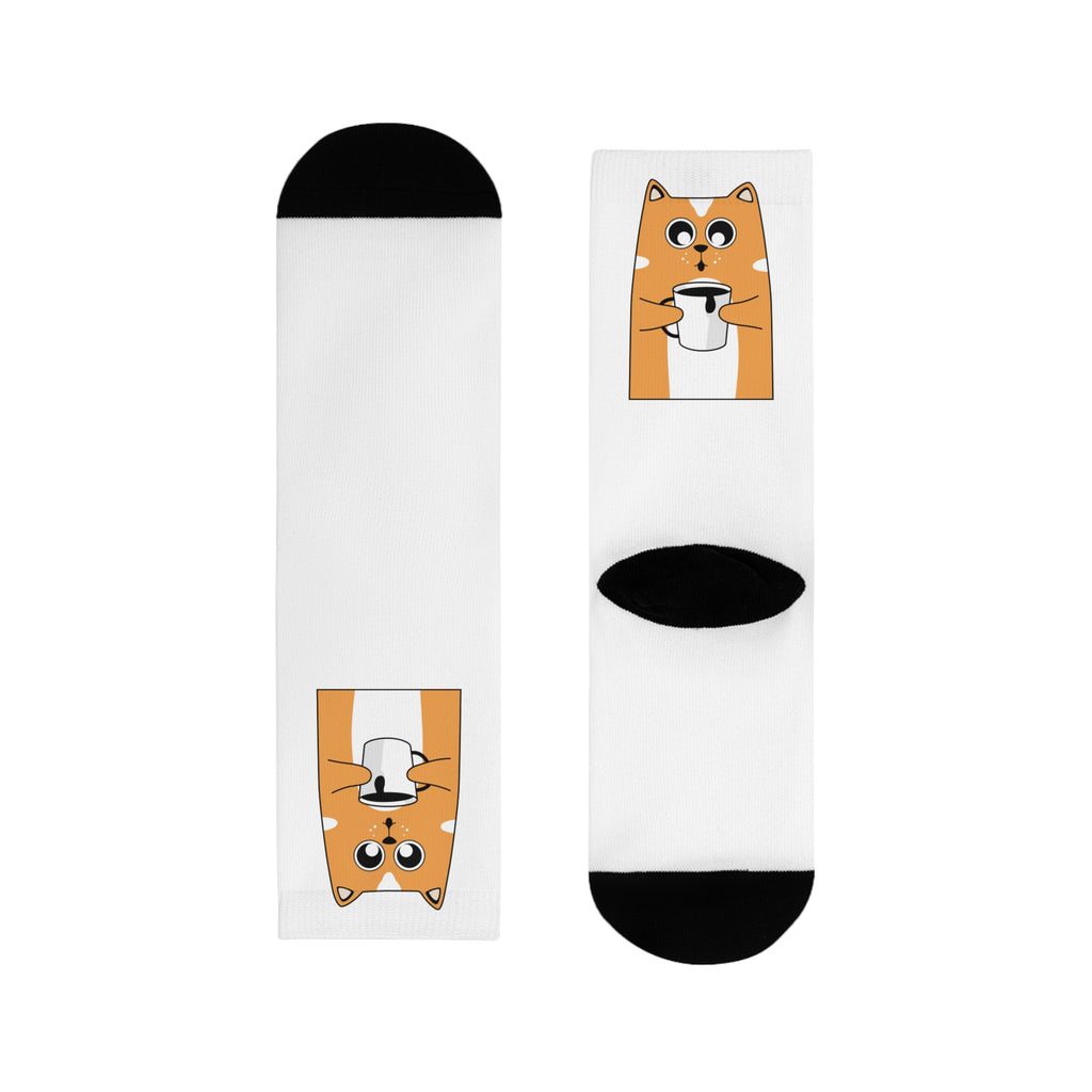 Cute Orange Cat Coffee Socks — Sublimated Crew Socks