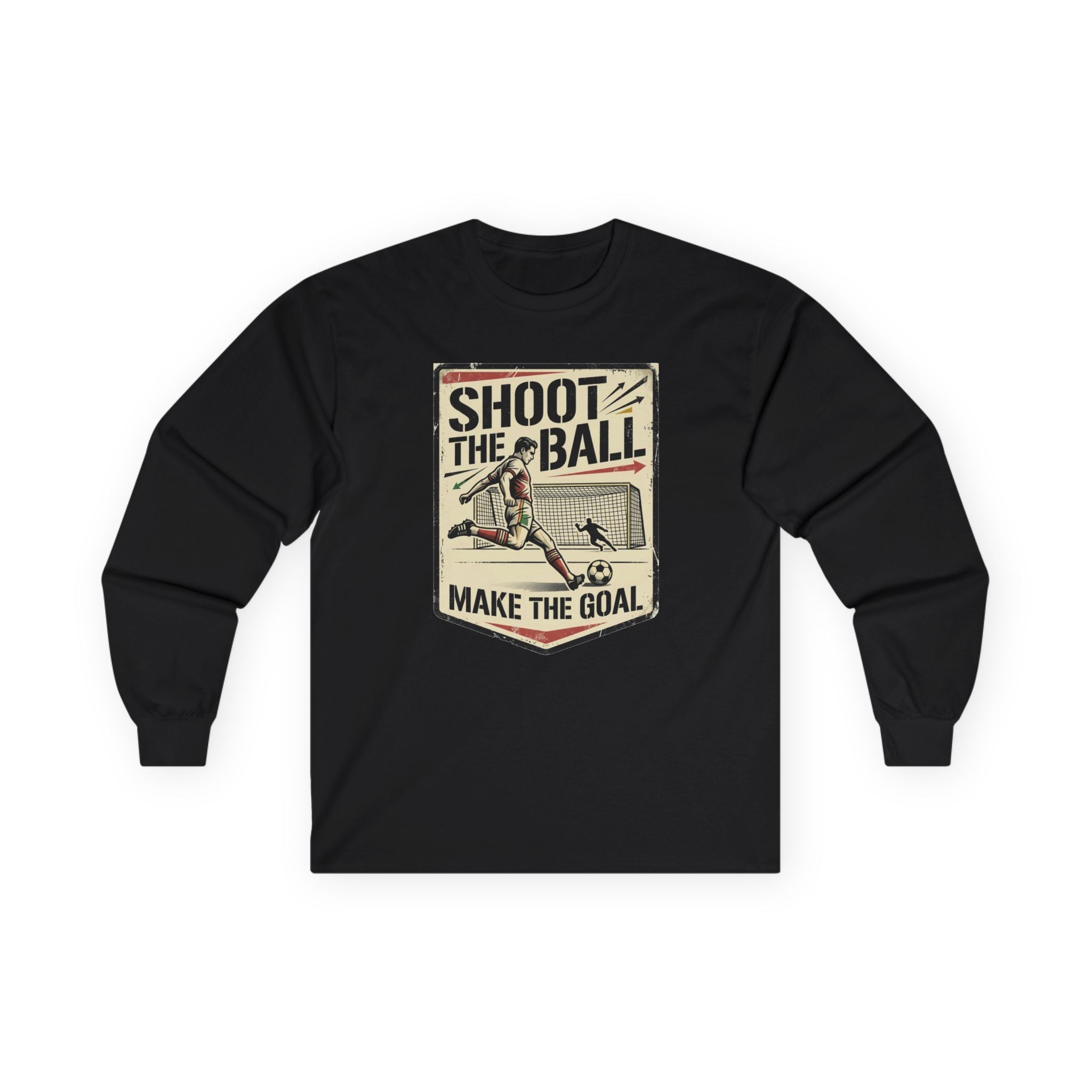 Shoot the Ball Soccer Long Sleeve Tee — Make the Goal Vintage Graphic
