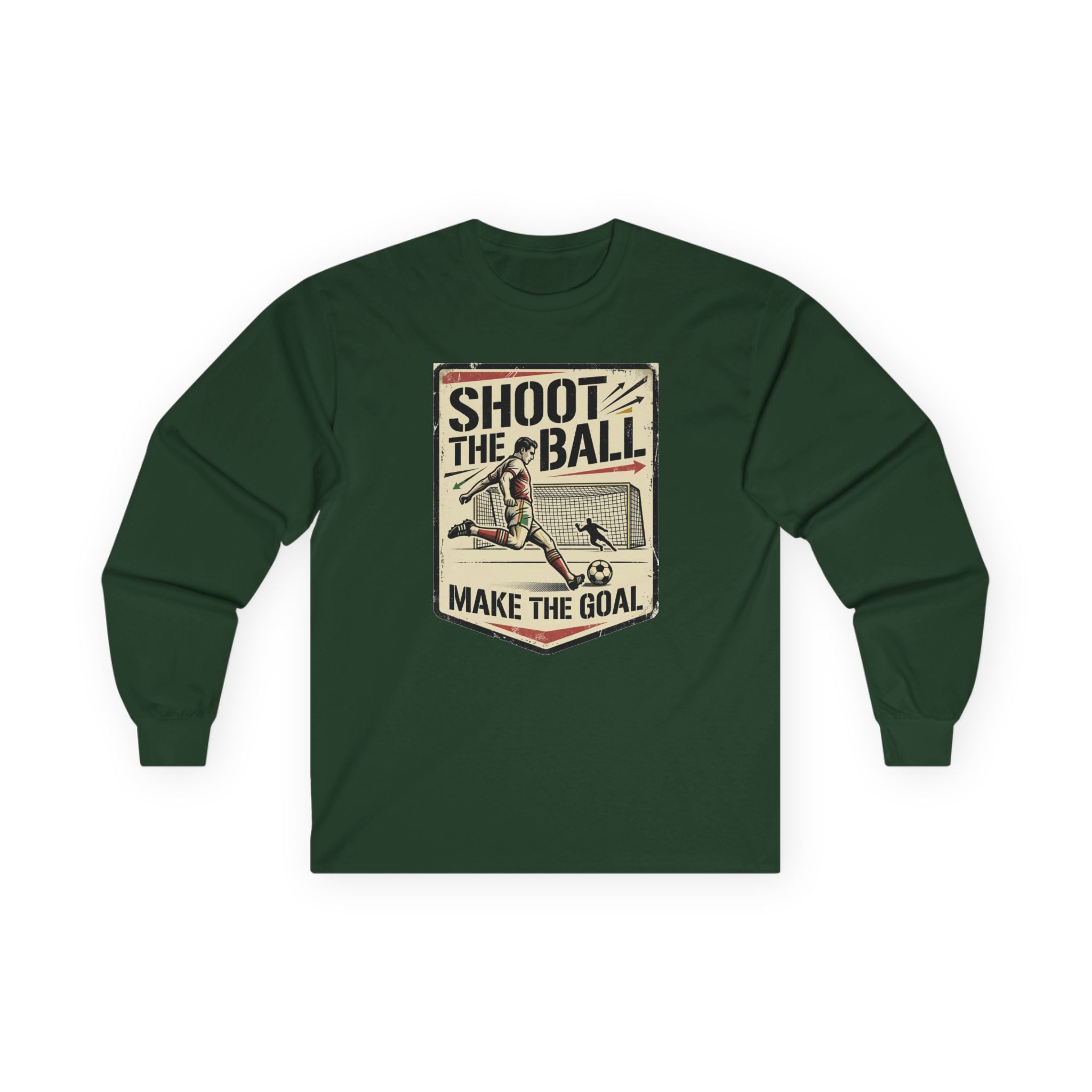 Shoot the Ball Soccer Long Sleeve Tee — Make the Goal Vintage Graphic