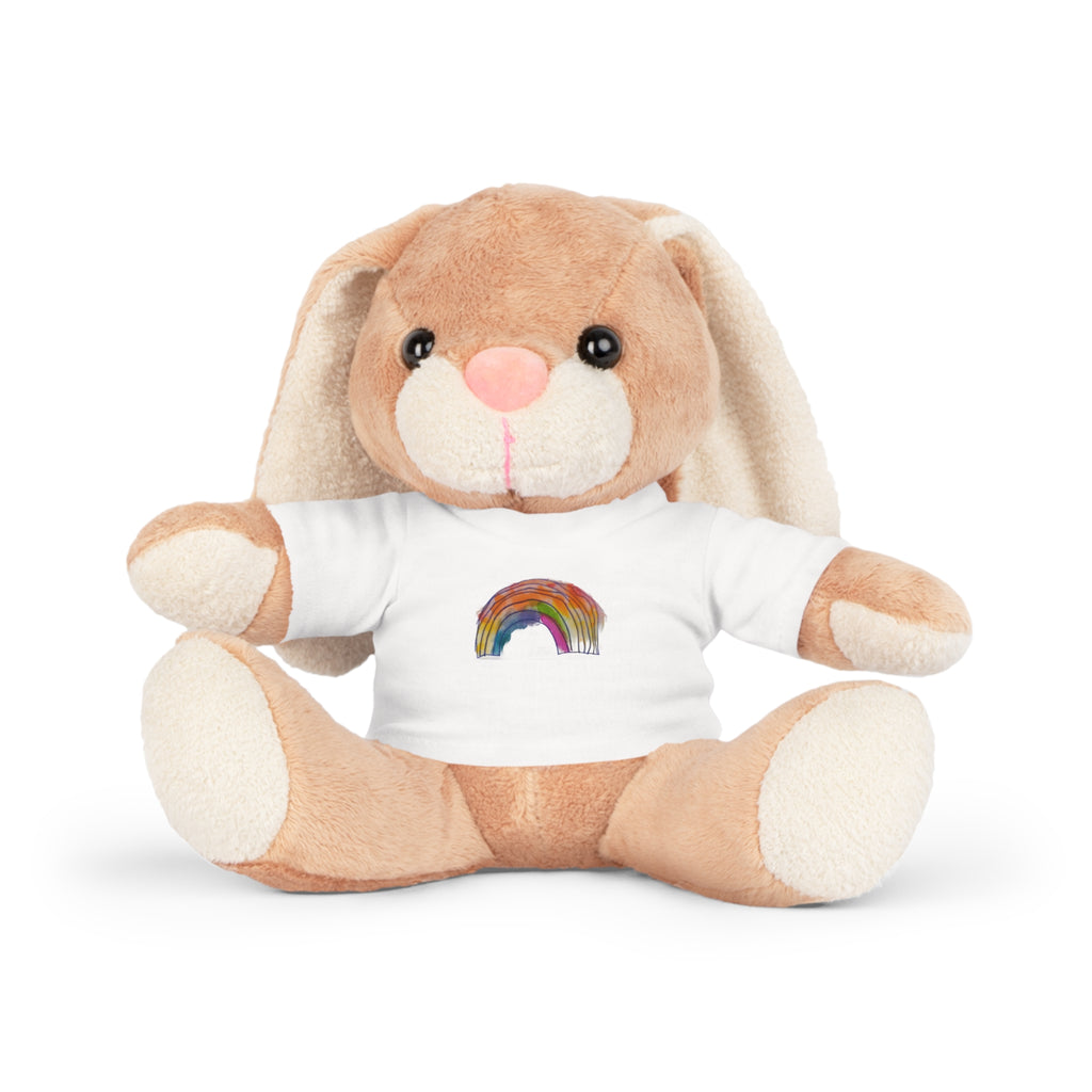 Rainbow Heart Teddy Plush with White T‑Shirt — Cute Rainbow Design Stuffed Bear Gift