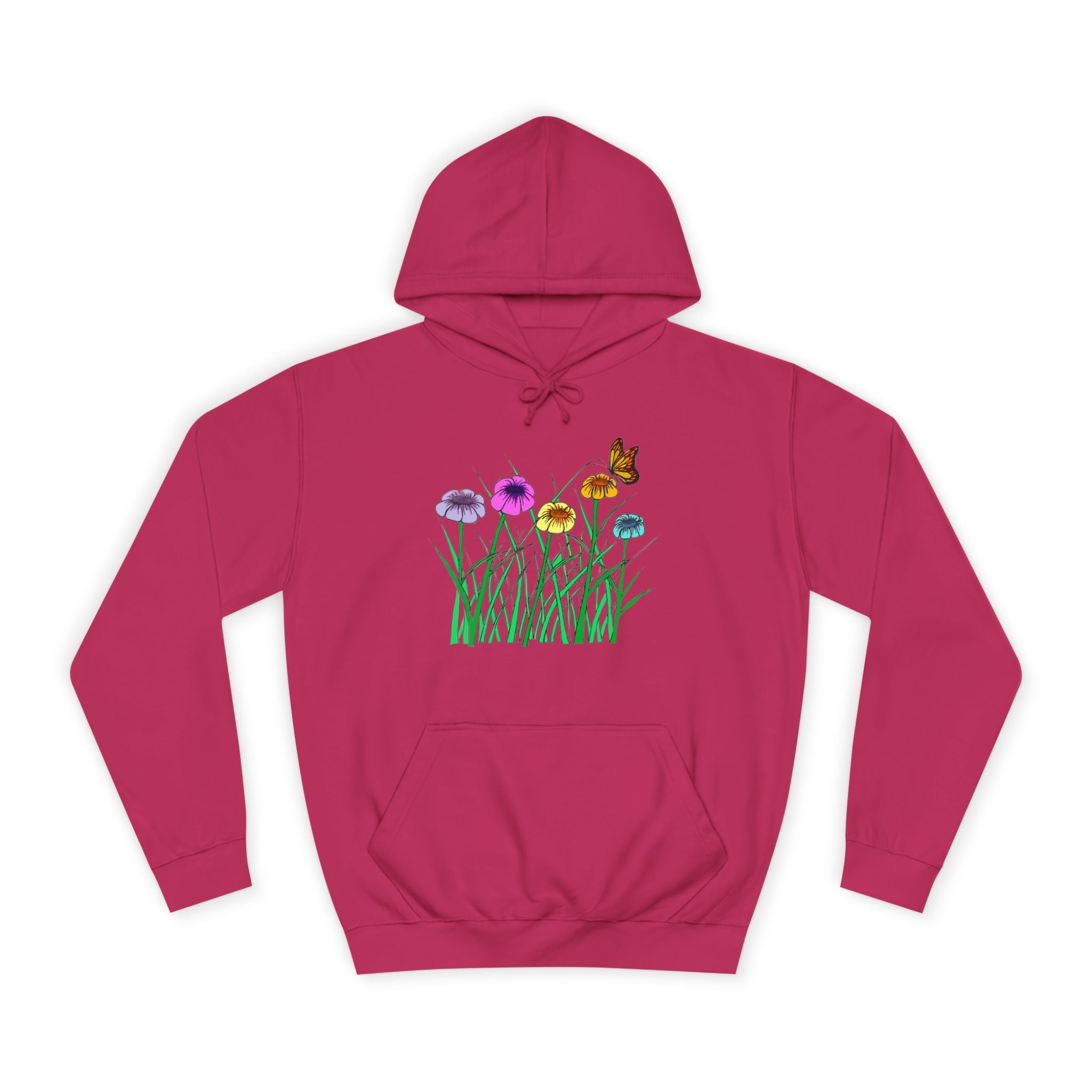 Floral Meadow Hoodie – Colorful Wildflowers & Butterfly Graphic