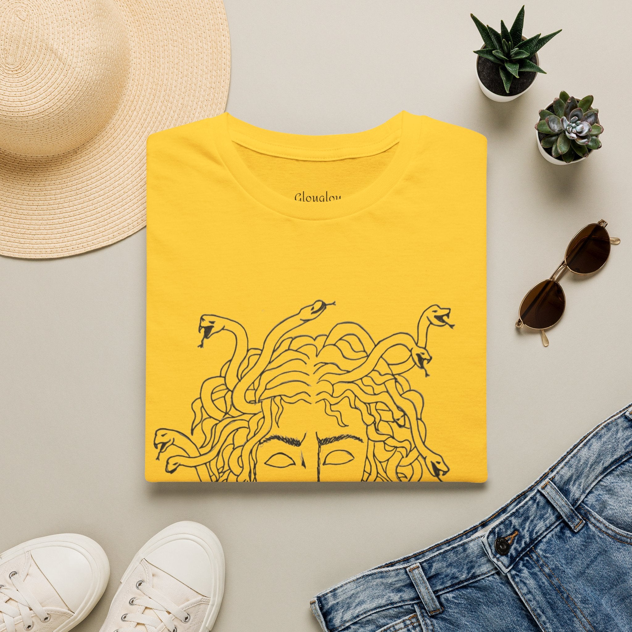 Medusa Line Art T-Shirt | Mythology Snake Hair Illustration