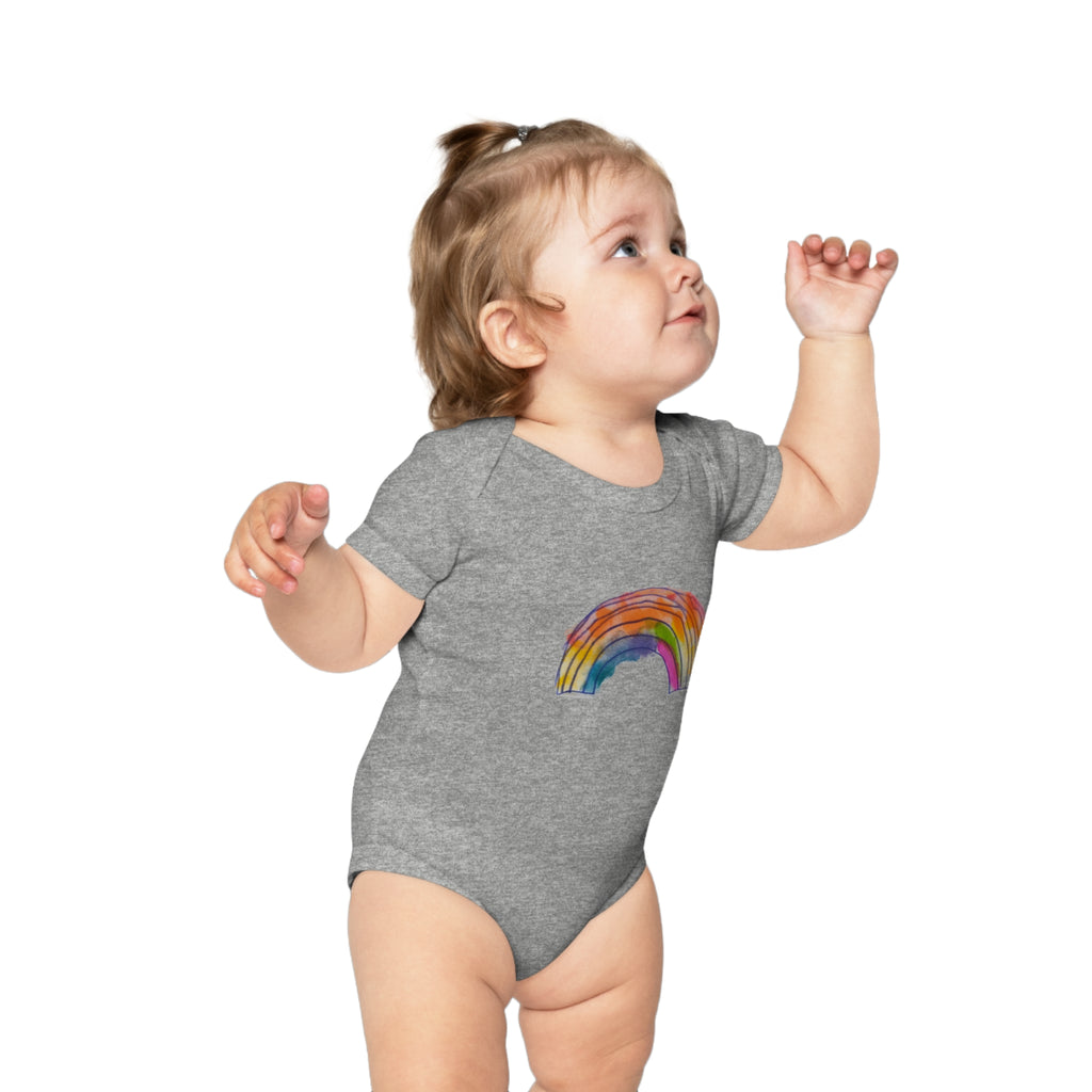 Baby Bodysuit with Watercolor Rainbow – Combed Cotton Infant One-Piece