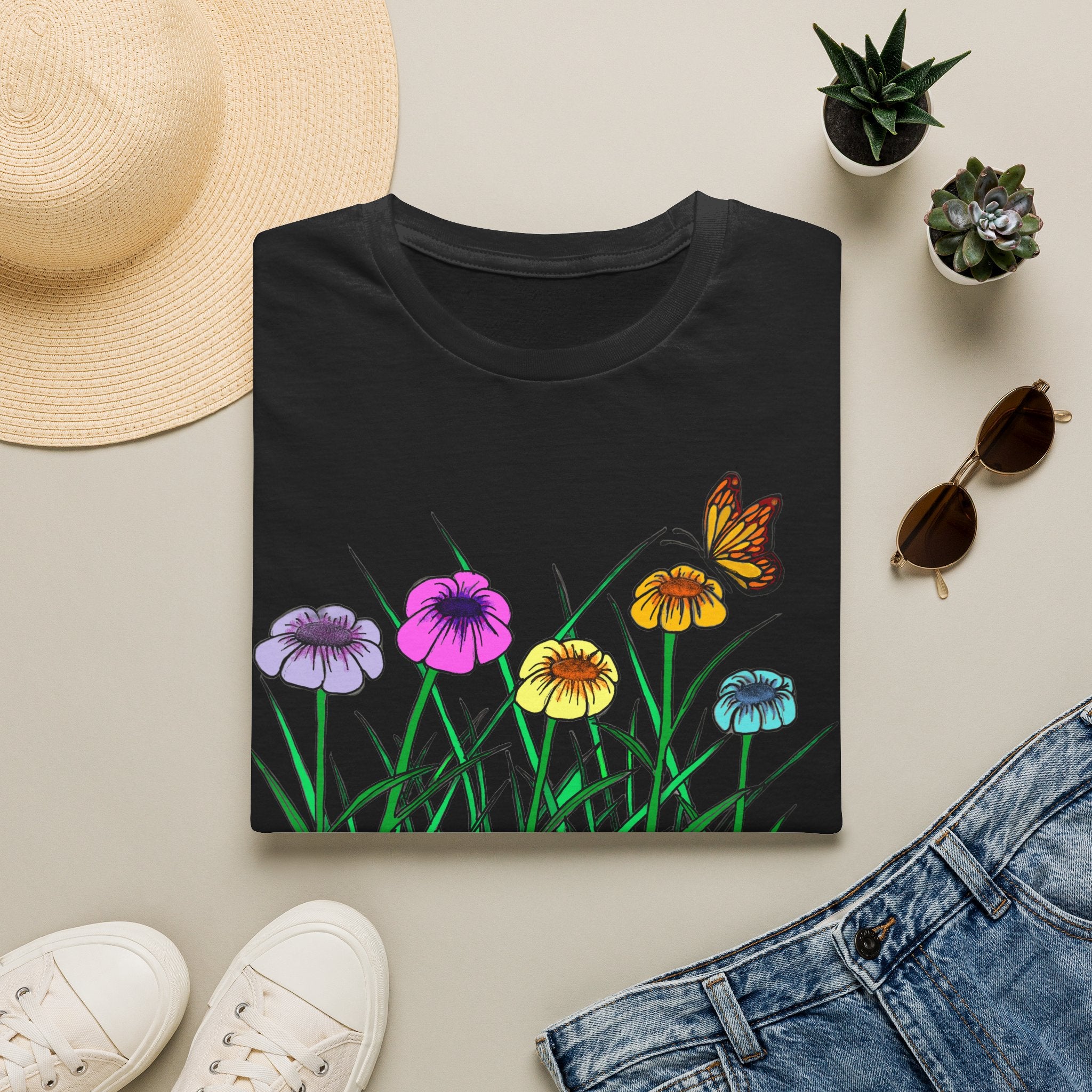 Floral Butterfly Garden T-Shirt — Colorful Wildflower Tee