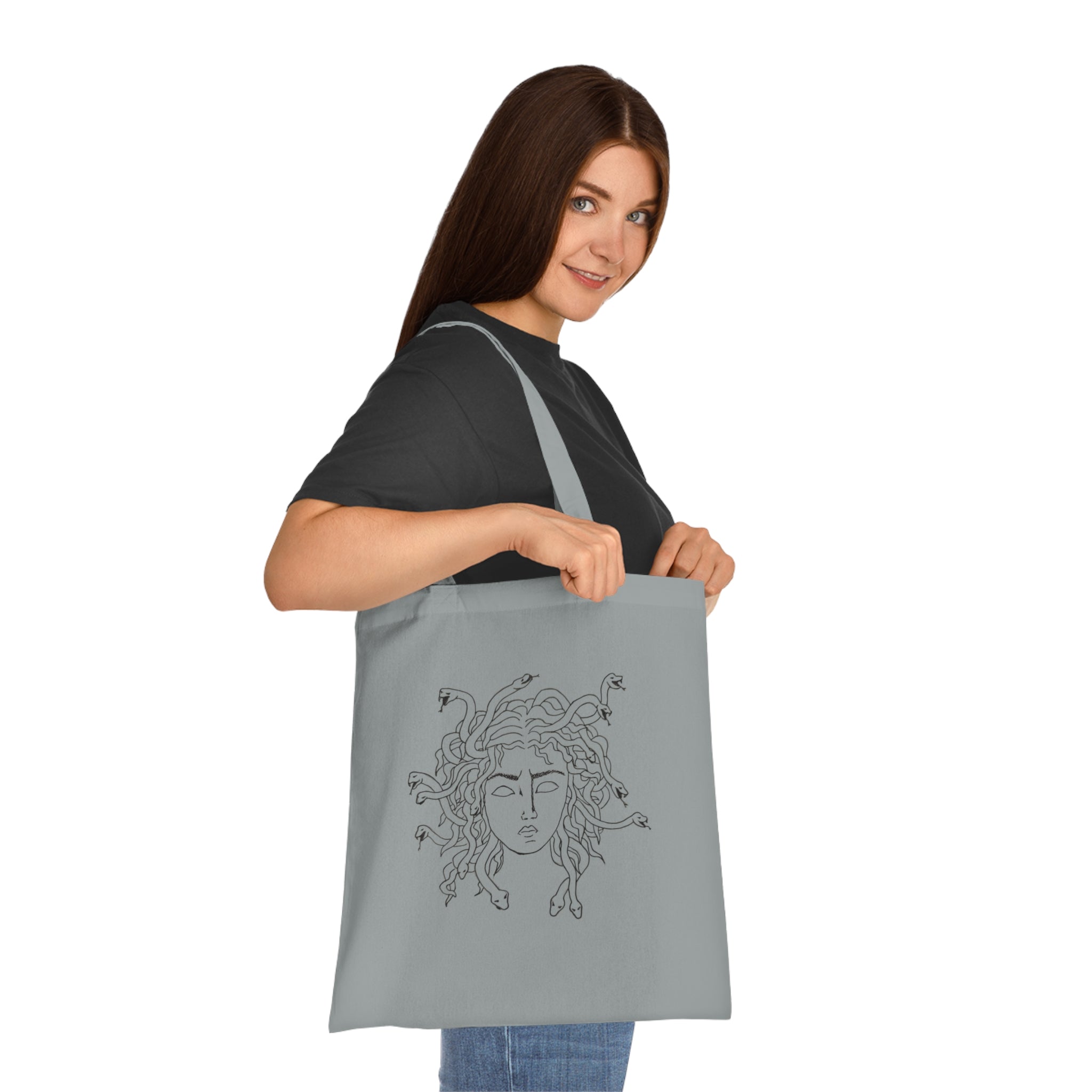 Medusa Line Art Cotton Tote Bag – Mythical Greek Goddess Illustration
