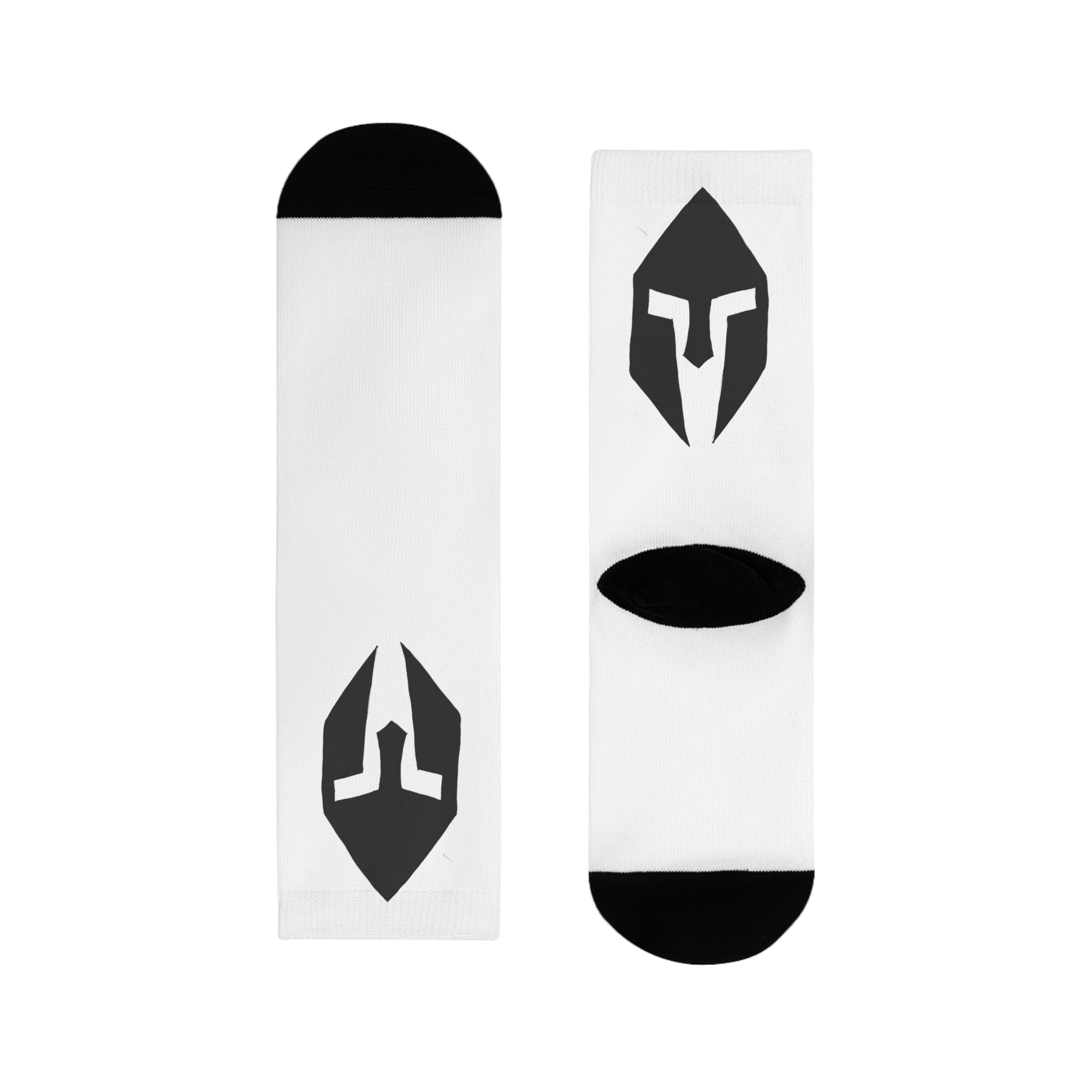 Spartan Shield Crew Socks — Black Logo Sublimation Athletic Socks