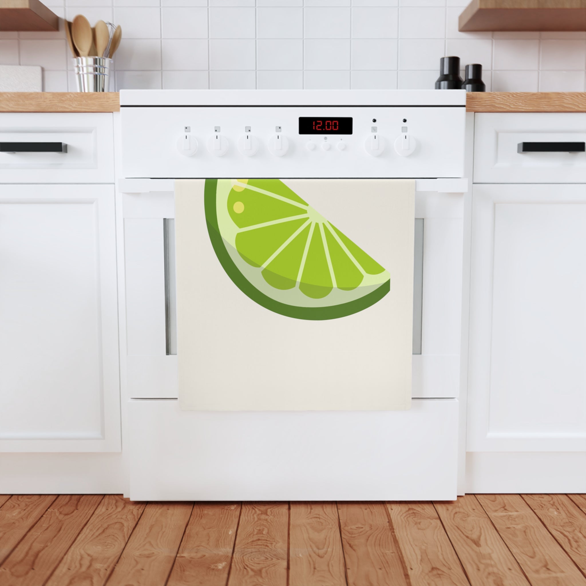 Lime Slice Cotton Tea Towel — Bright Citrus Kitchen Towel