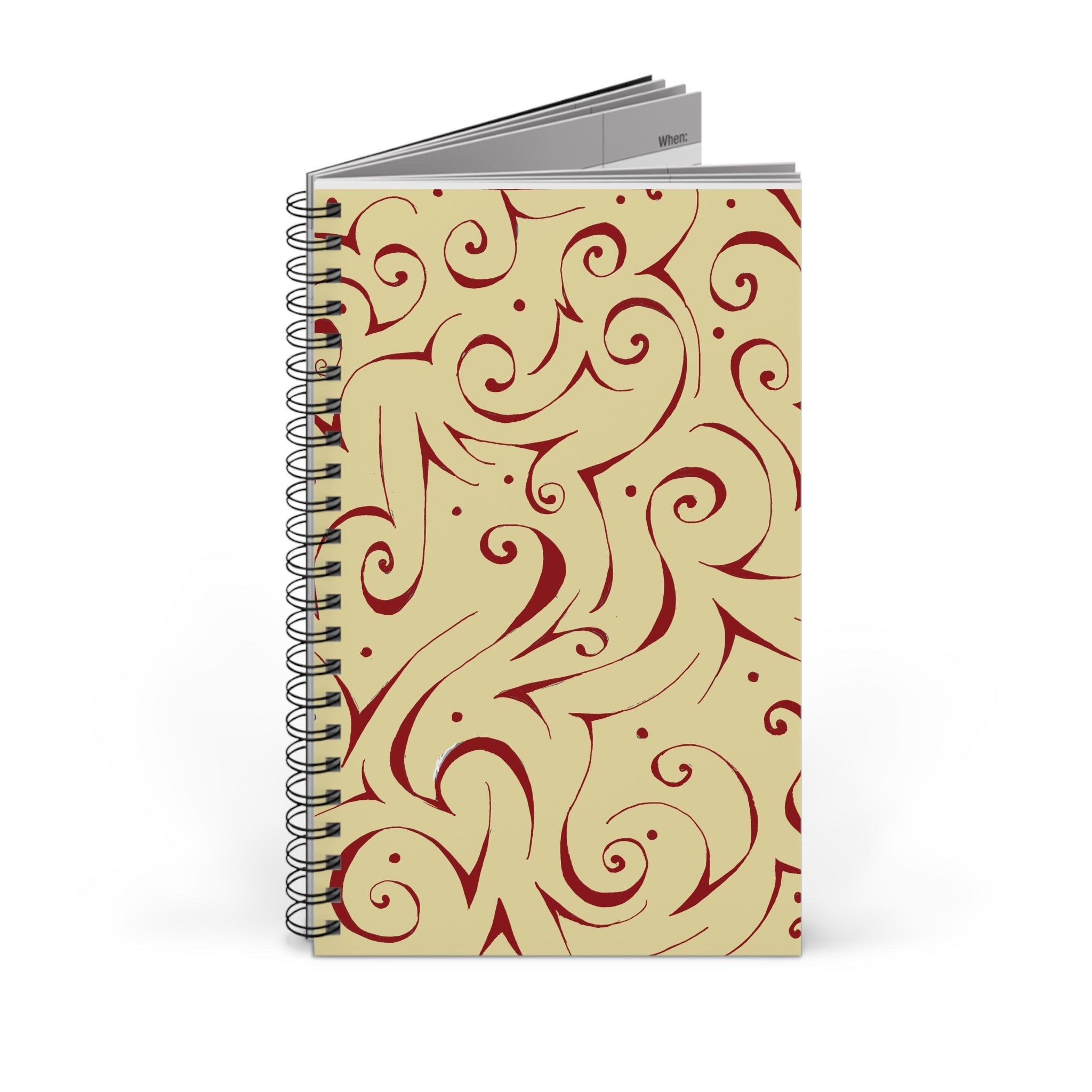 Swirled Flourish Spiral Journal – Elegant Red & Cream Notebook