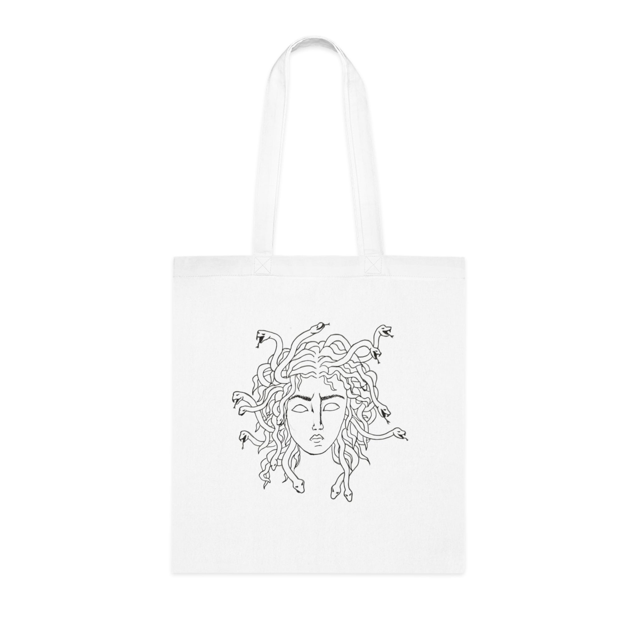 Medusa Line Art Cotton Tote Bag – Mythical Greek Goddess Illustration