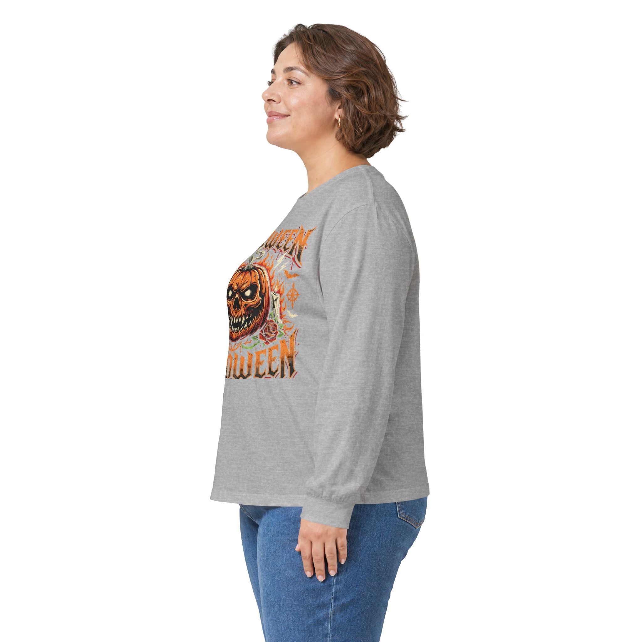 Halloween Pumpkin Long Sleeve Tee — Retro Scary Jack-O'-Lantern Graphic