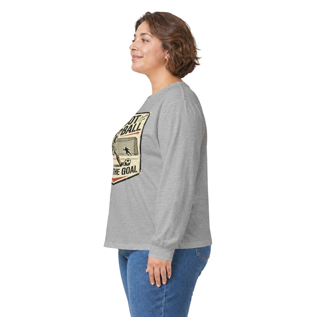 Shoot the Ball Soccer Long Sleeve Tee — Make the Goal Vintage Graphic