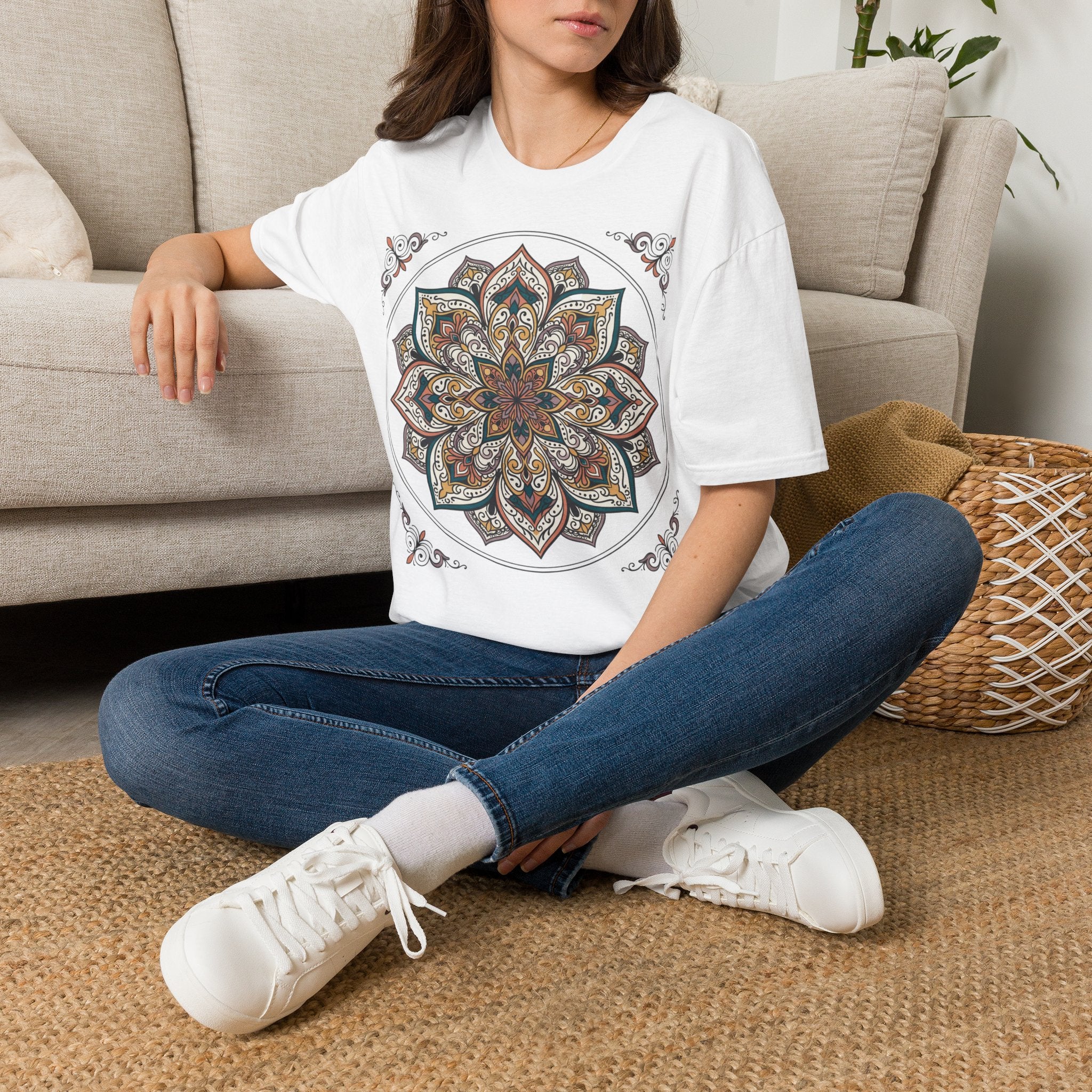 Mandala Floral T-Shirt — Boho Lotus Graphic Tee for Women & Men