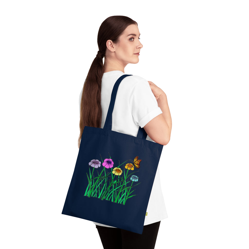 Floral Meadow Tote Bag — Colorful Wildflowers & Butterfly Organic Cotton Tote