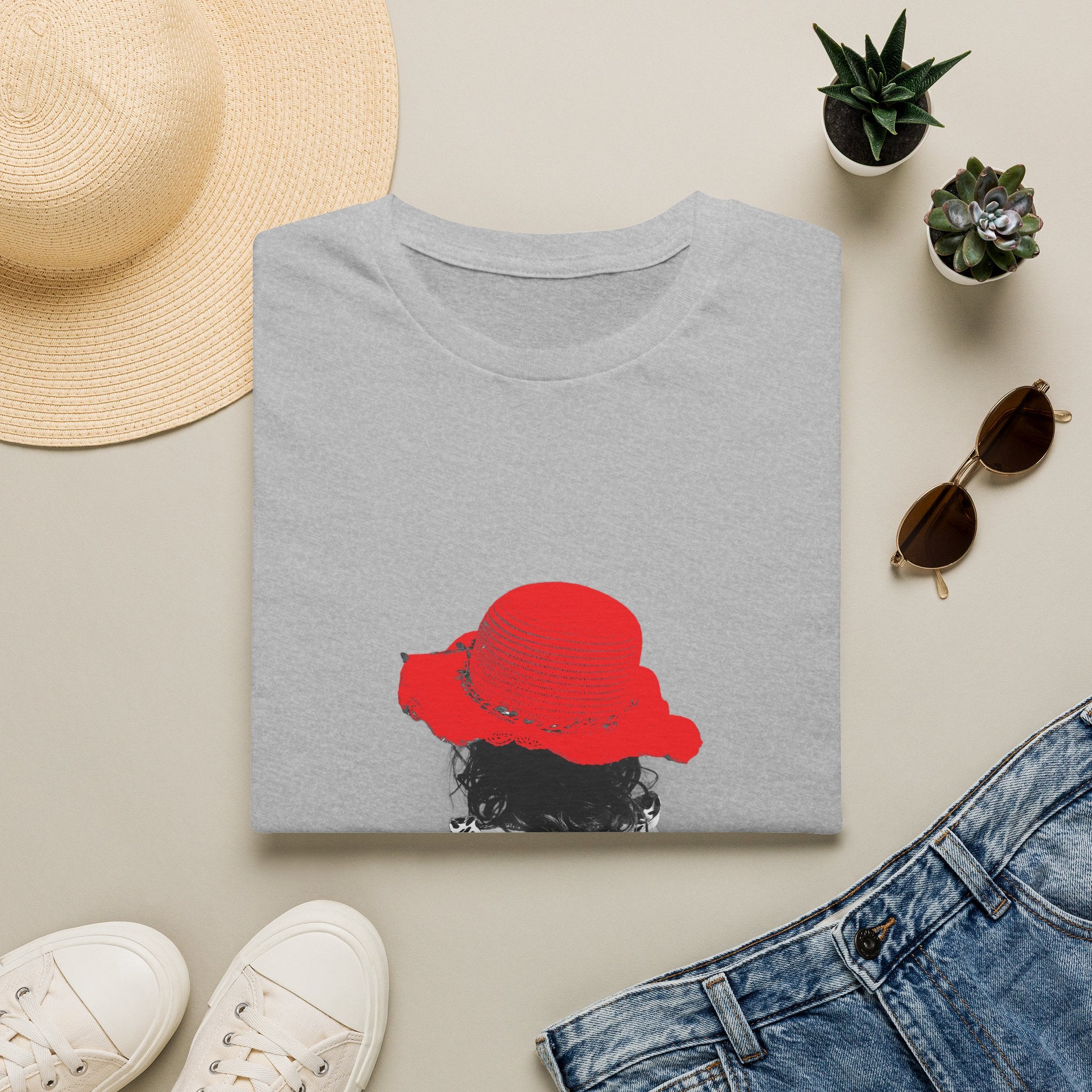 Red Hat Silhouette T-Shirt — Retro Chic Beach Vibes