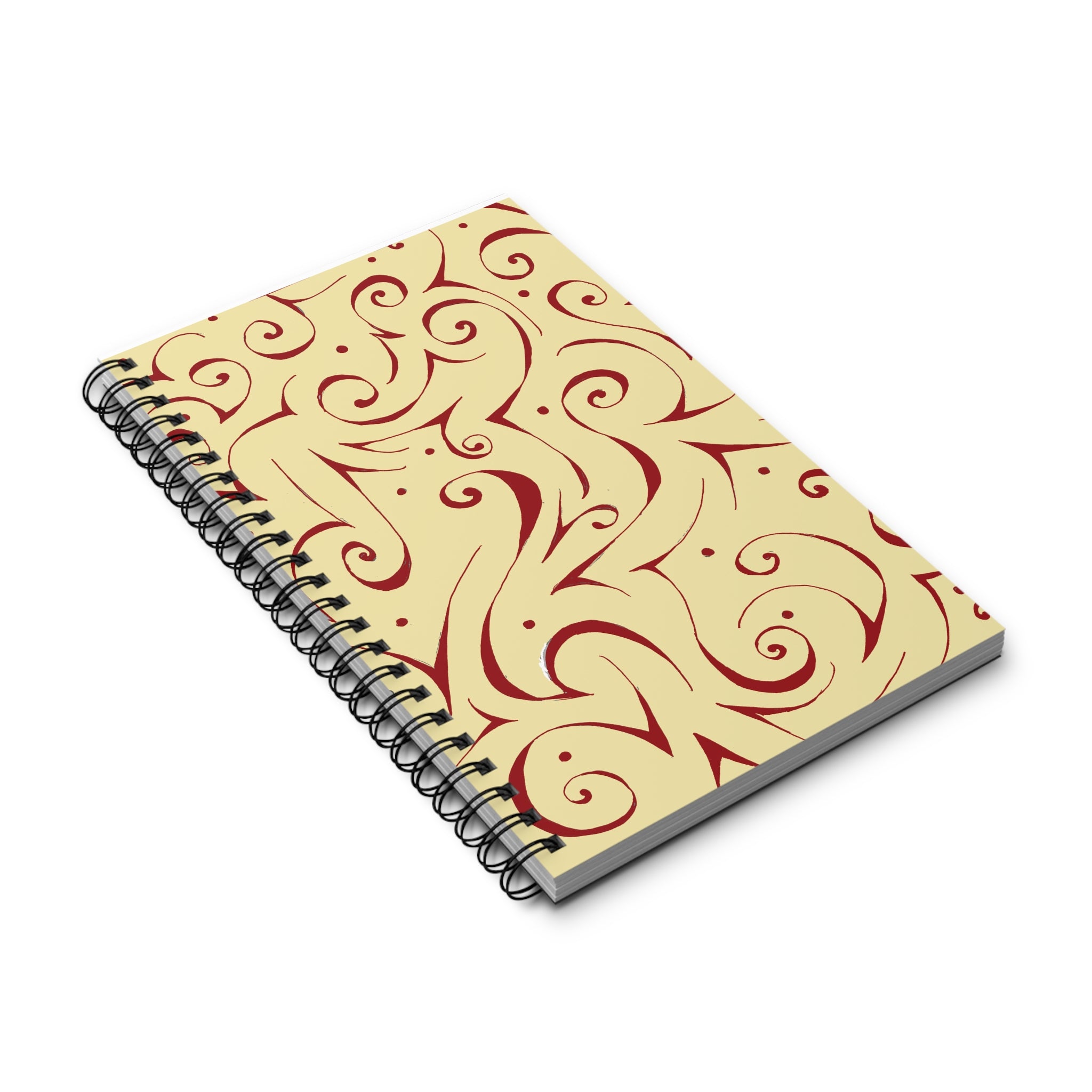 Swirled Flourish Spiral Journal – Elegant Red & Cream Notebook