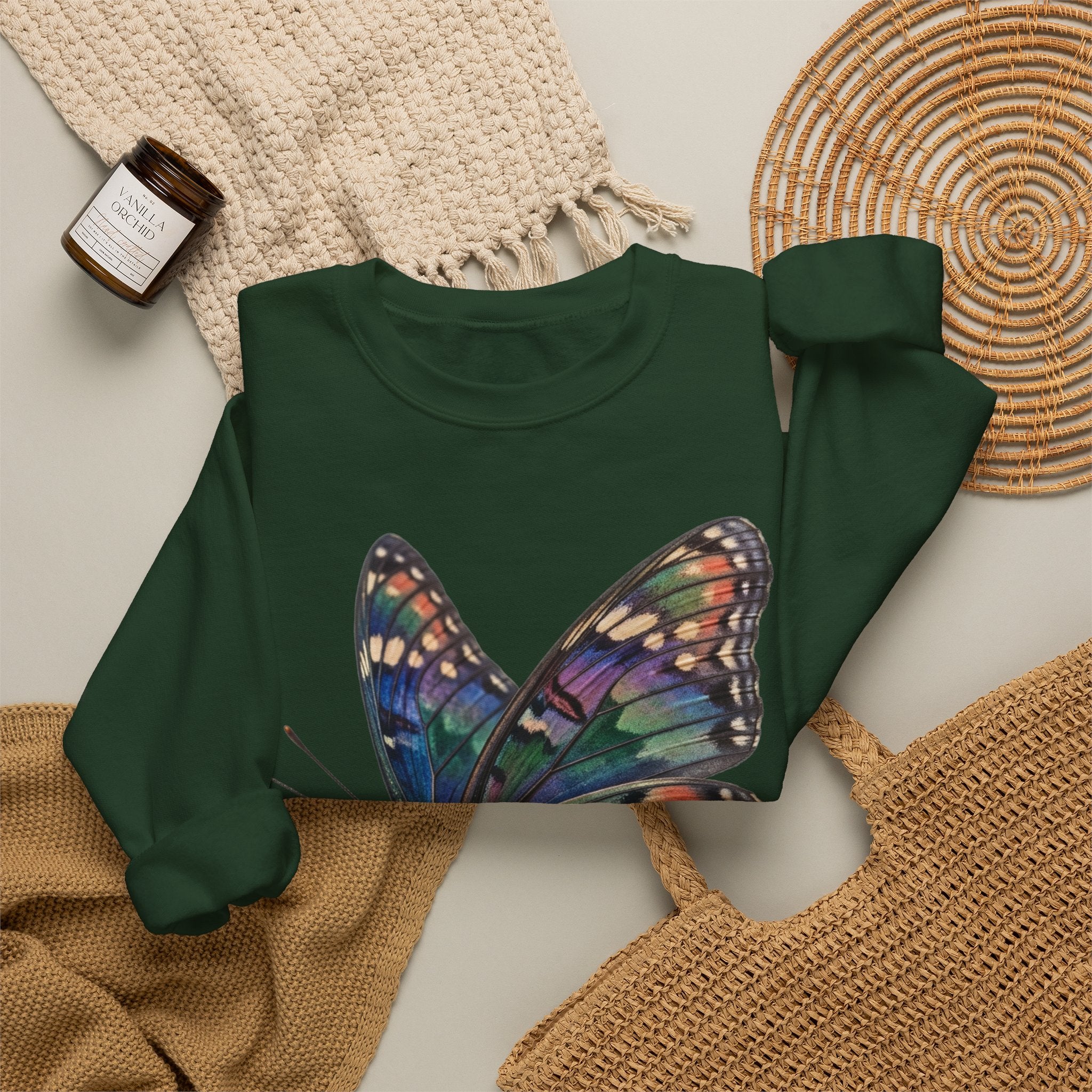 Butterfly Graphic Sweatshirt – Colorful Prism Wings Crewneck