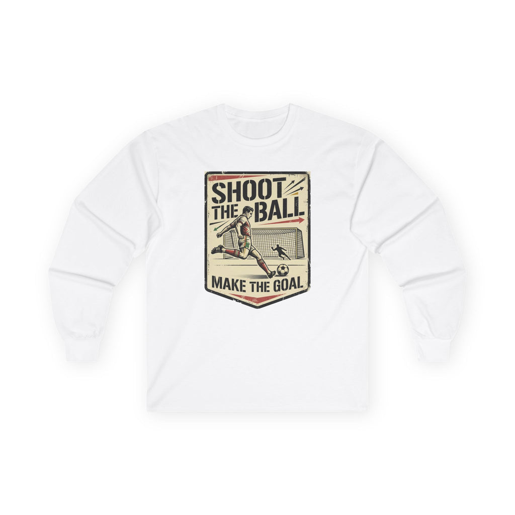 Shoot the Ball Soccer Long Sleeve Tee — Make the Goal Vintage Graphic