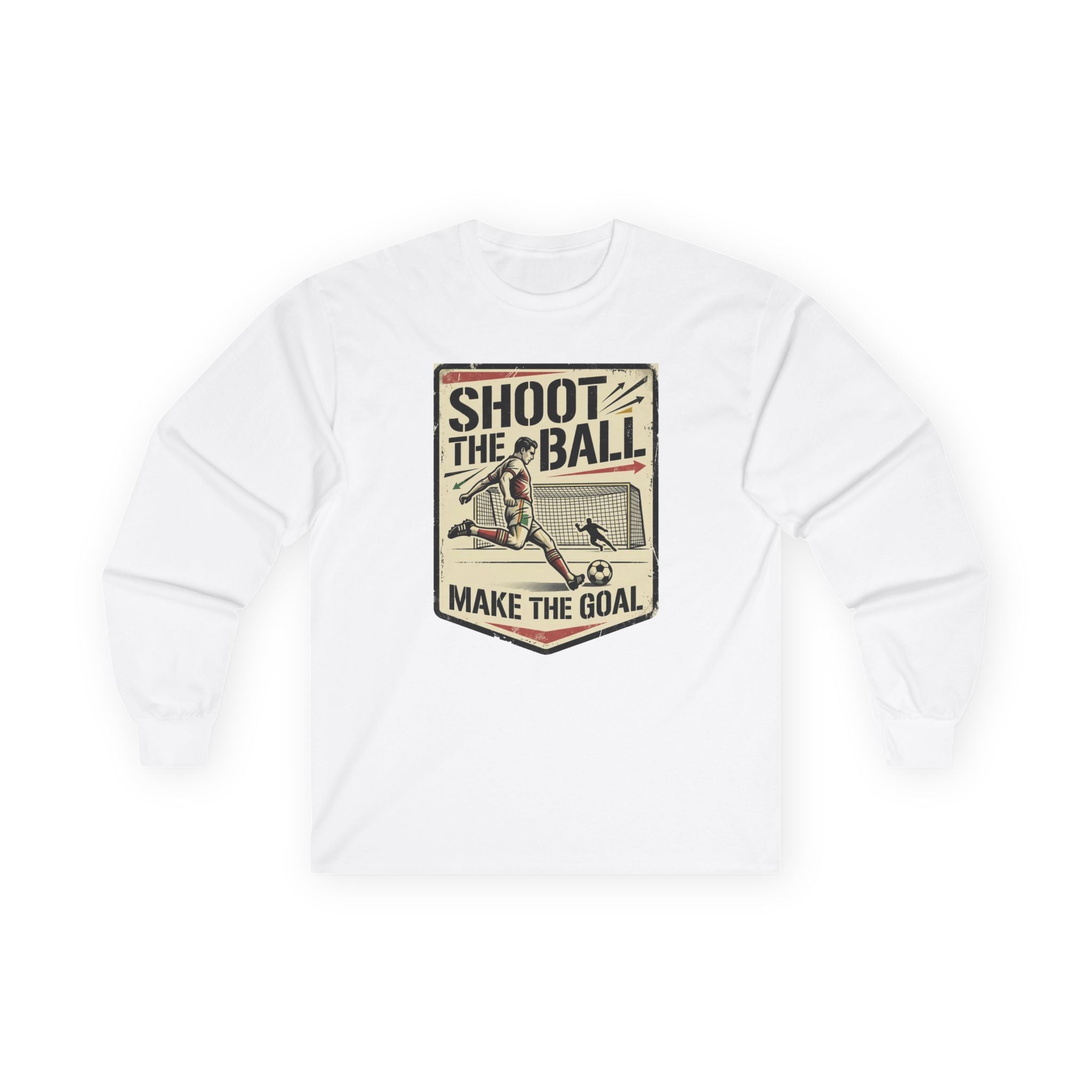Shoot the Ball Soccer Long Sleeve Tee — Make the Goal Vintage Graphic